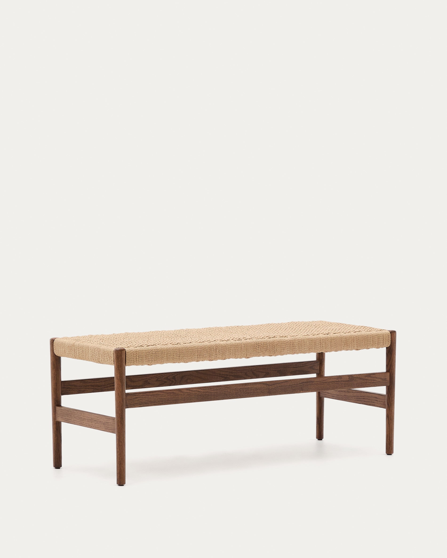 Zaide bench with solid oak structure, walnut finish and rope seat, 120 cm, 100% FSC