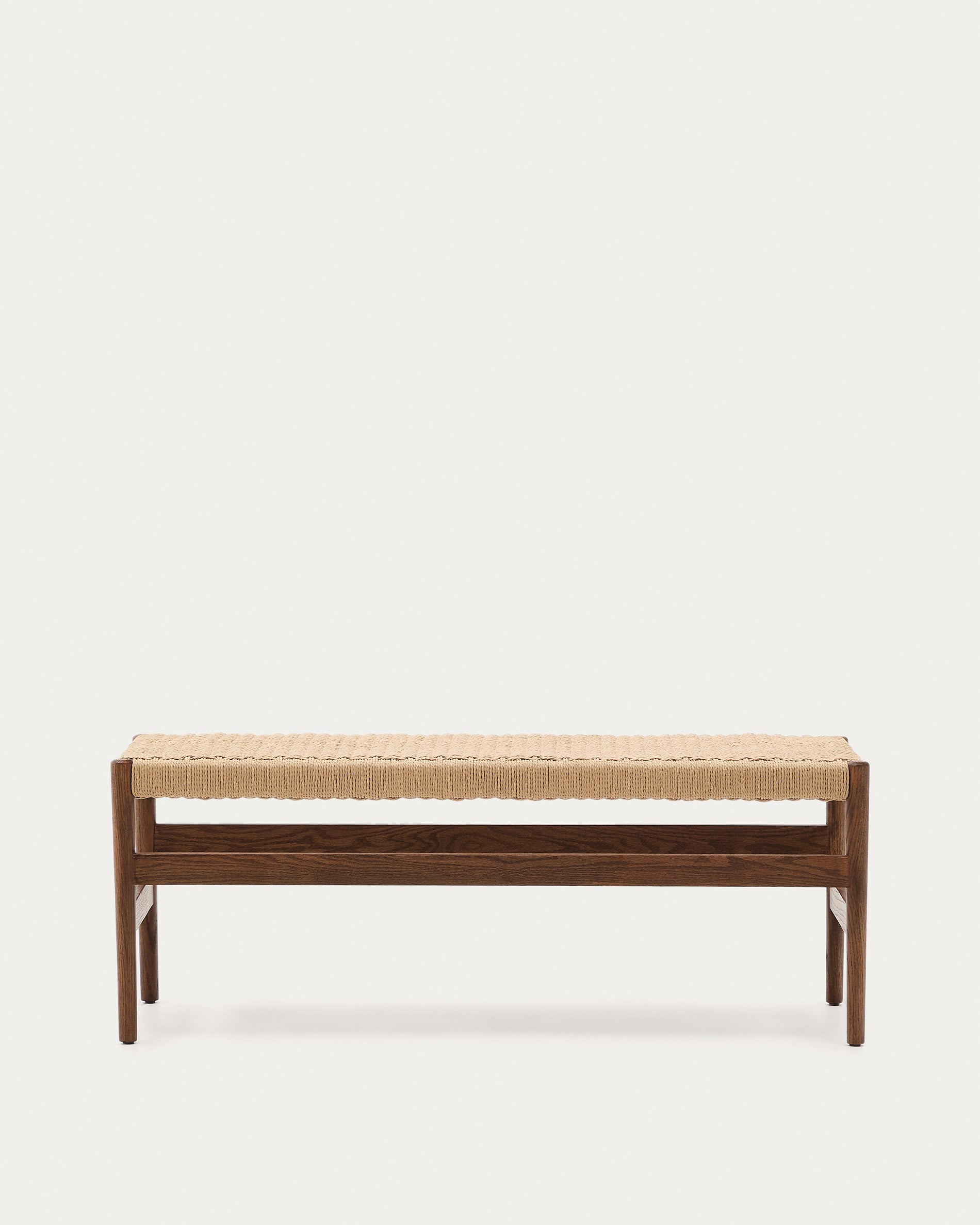 Zaide bench with solid oak structure, walnut finish and rope seat, 120 cm, 100% FSC