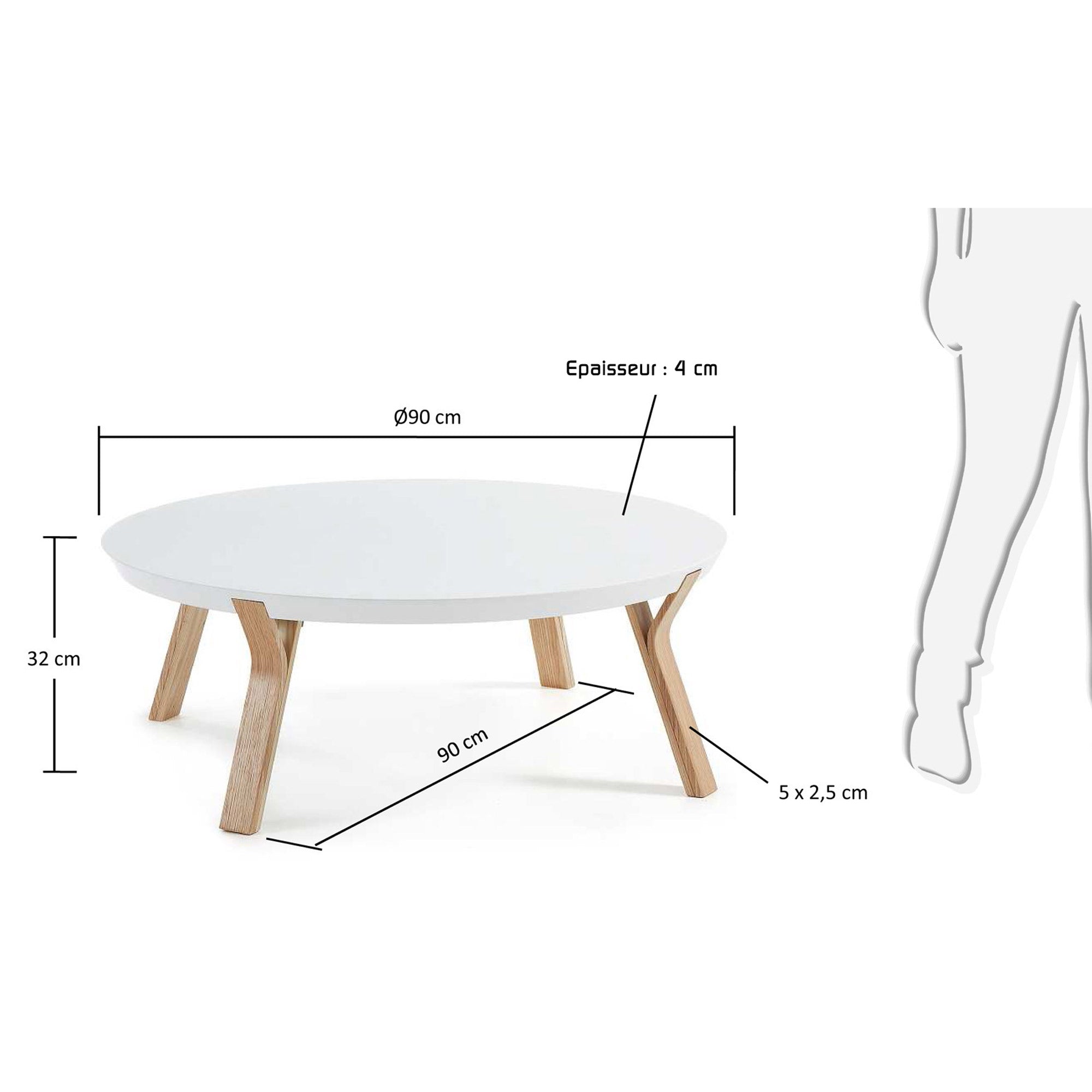 White and ash Dilos coffee table Ø 90 cm - Measurements