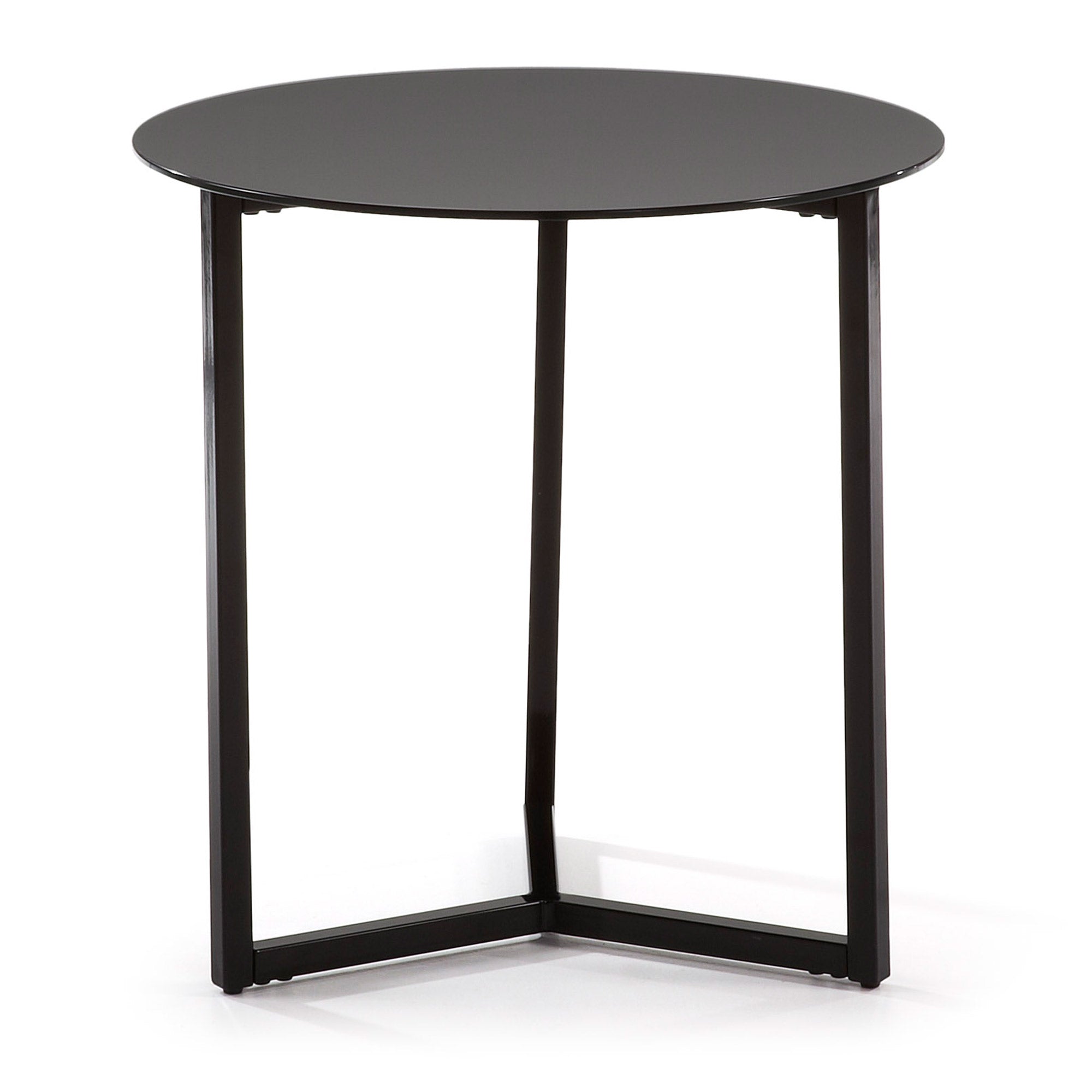 Black Raeam side table made with tempered glass and steel in black finish Ø 50 cm - Product Image