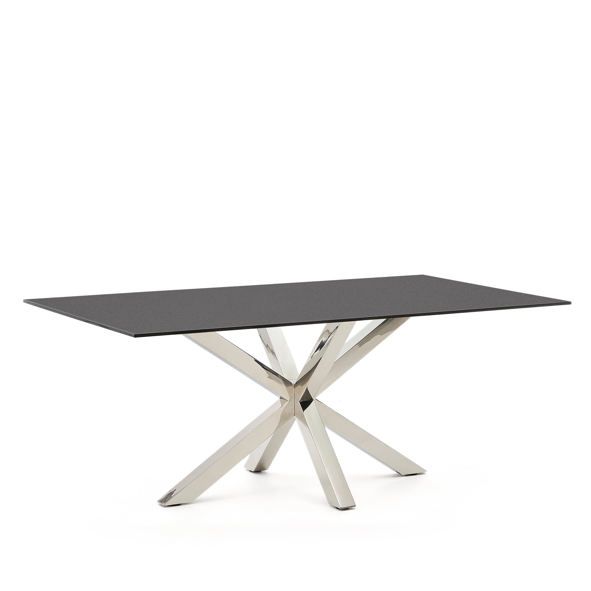 Argo table with black glass and steel legs 200 x 100 cm - Product Image