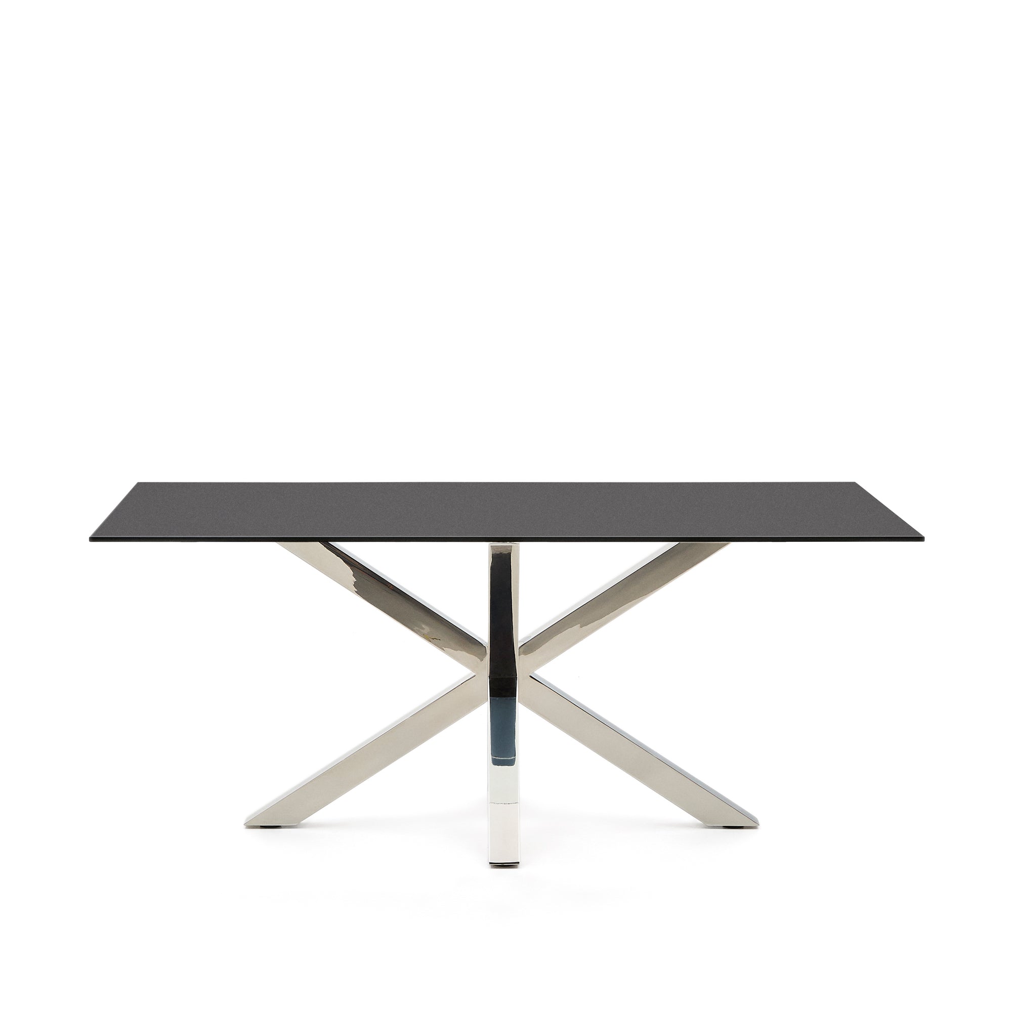 Argo table in frosted black glass and stainless steel legs 180 x 100 cm - Product Image