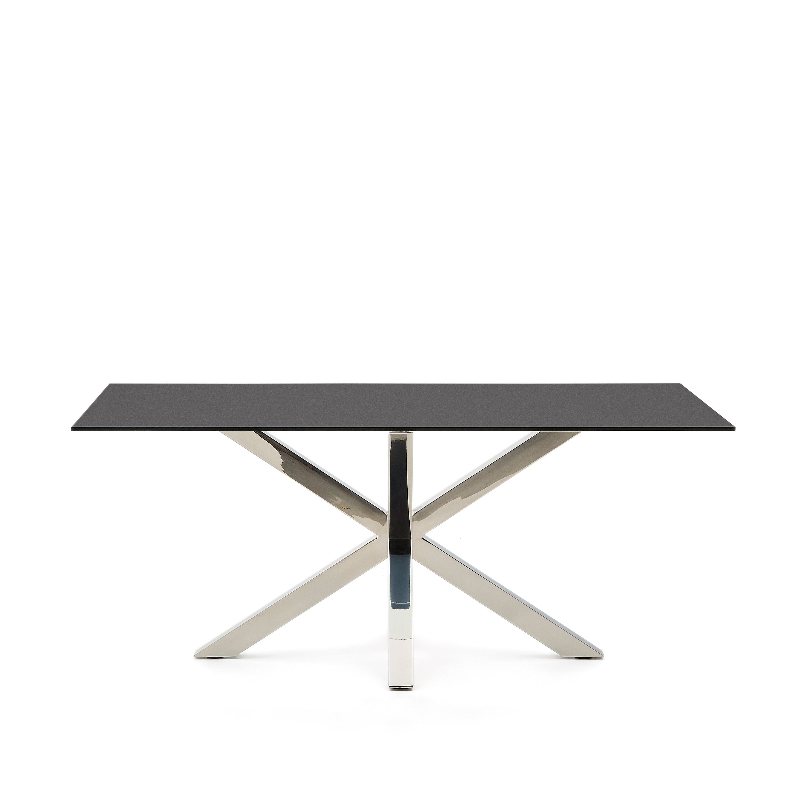 Argo table in frosted black glass and stainless steel legs 180 x 100 cm - Product Image