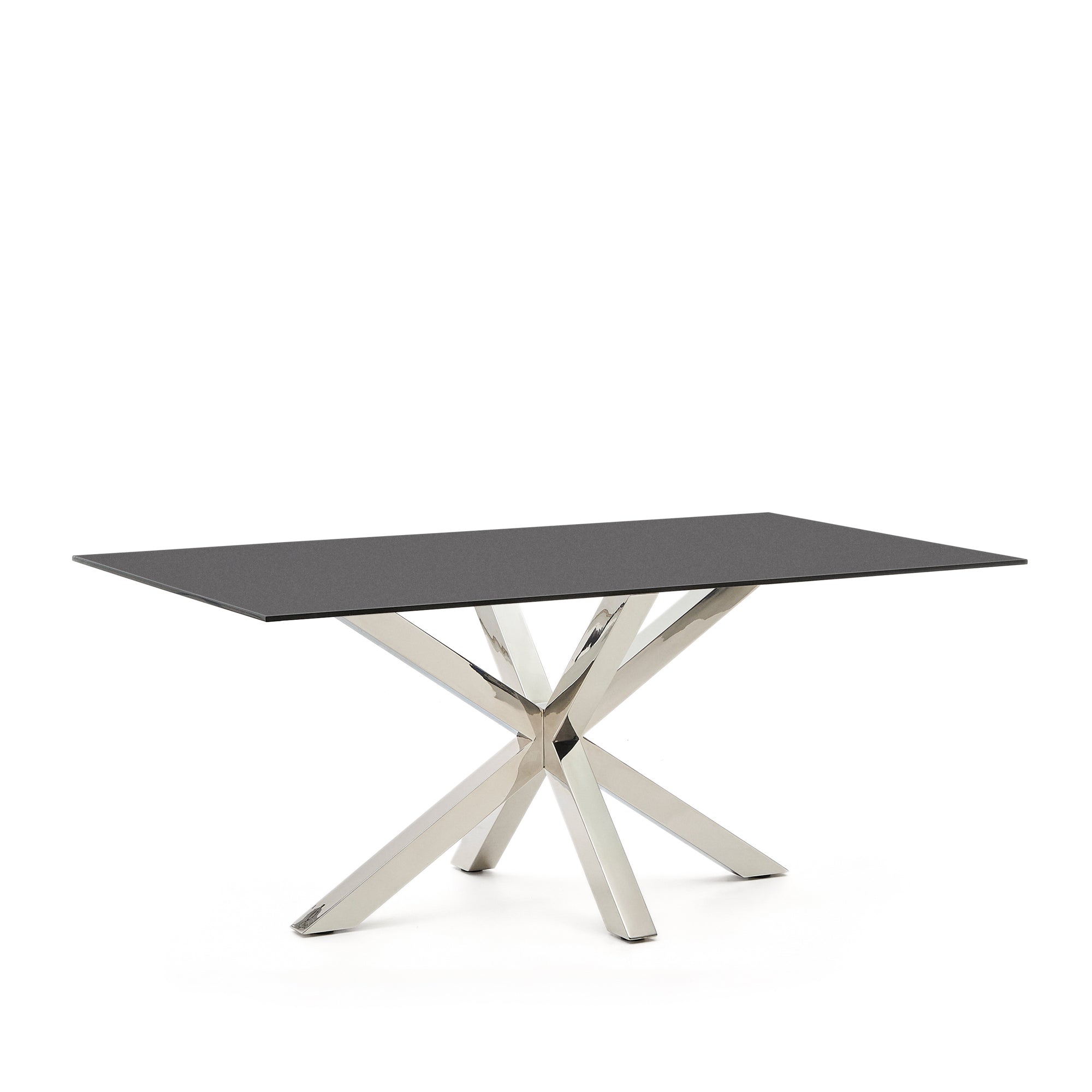 Argo table in frosted black glass and stainless steel legs 180 x 100 cm - Product Image