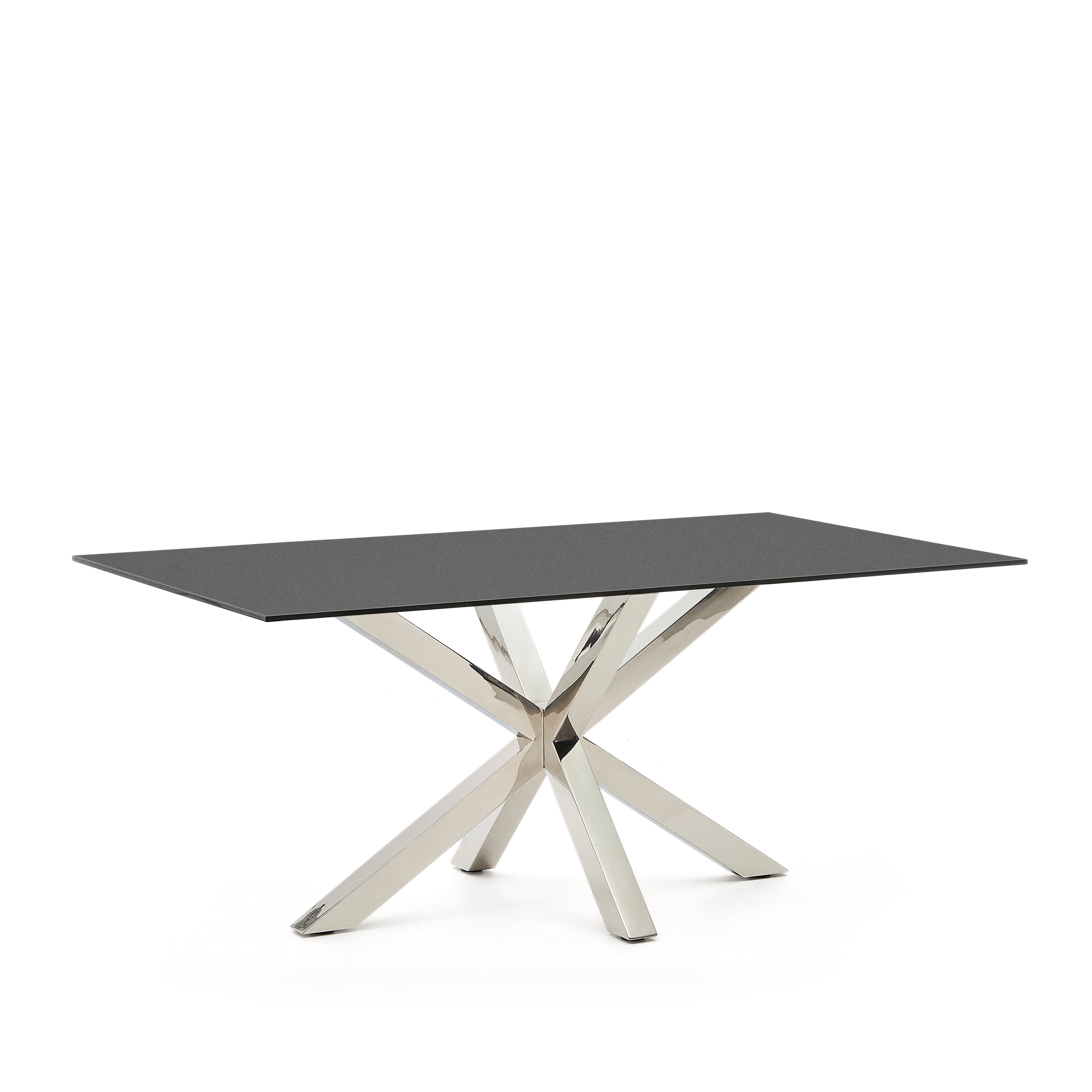 Argo table in frosted black glass and stainless steel legs 180 x 100 cm - Product Image