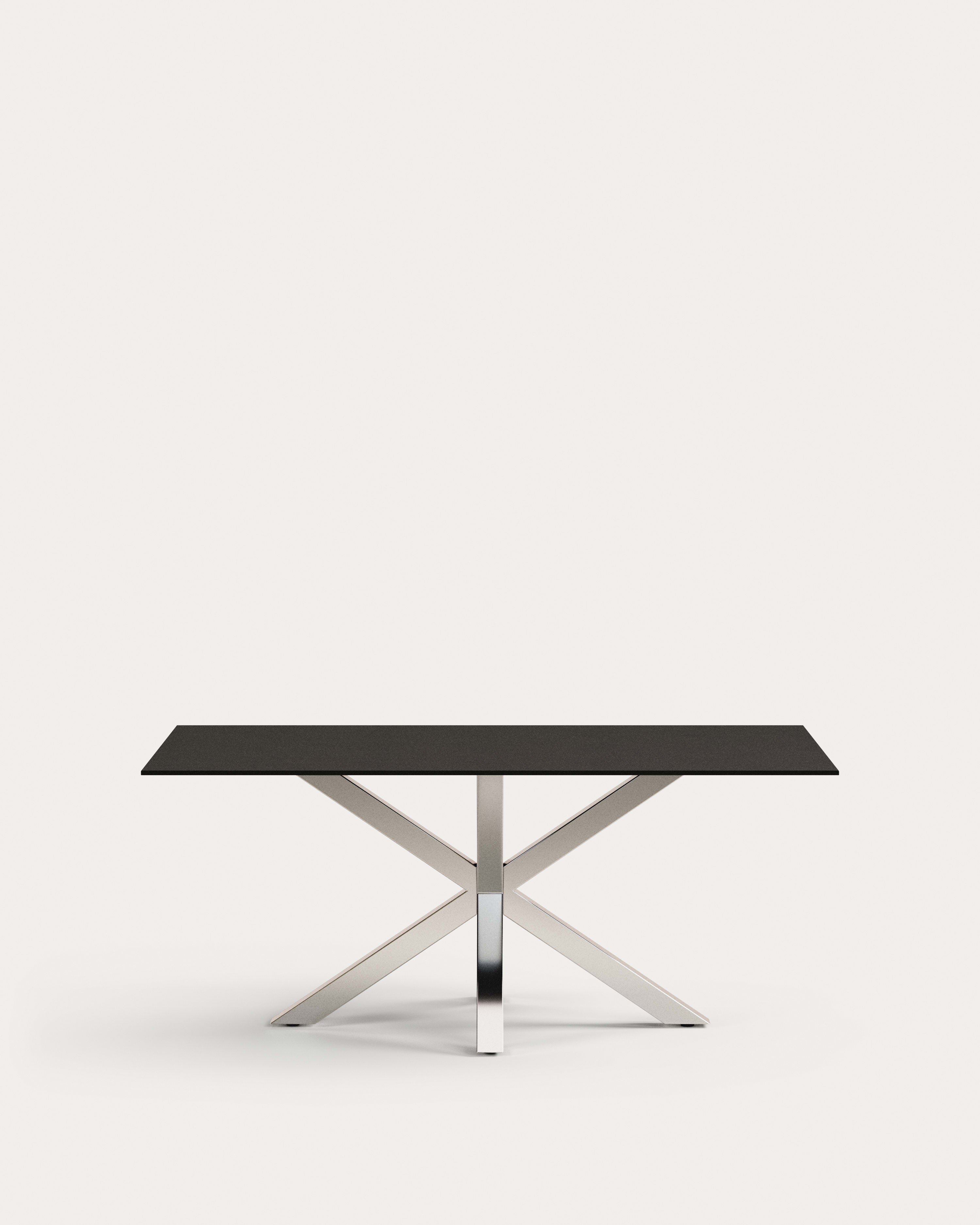 Argo table in frosted black glass and stainless steel legs 180 x 100 cm - Product View