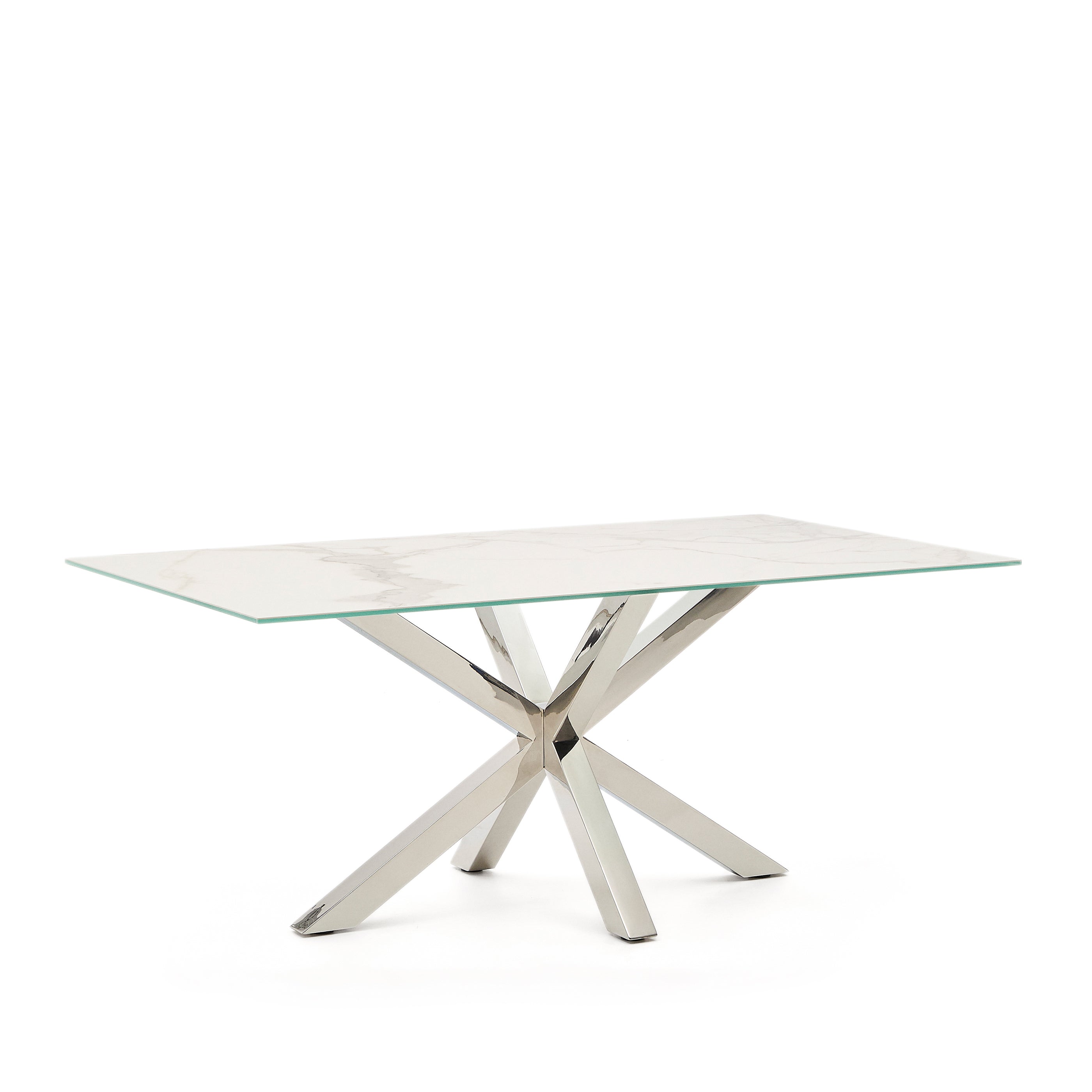 Argo table in white Kalos porcelain and stainless steel legs, 180 x 100 cm - Product Image
