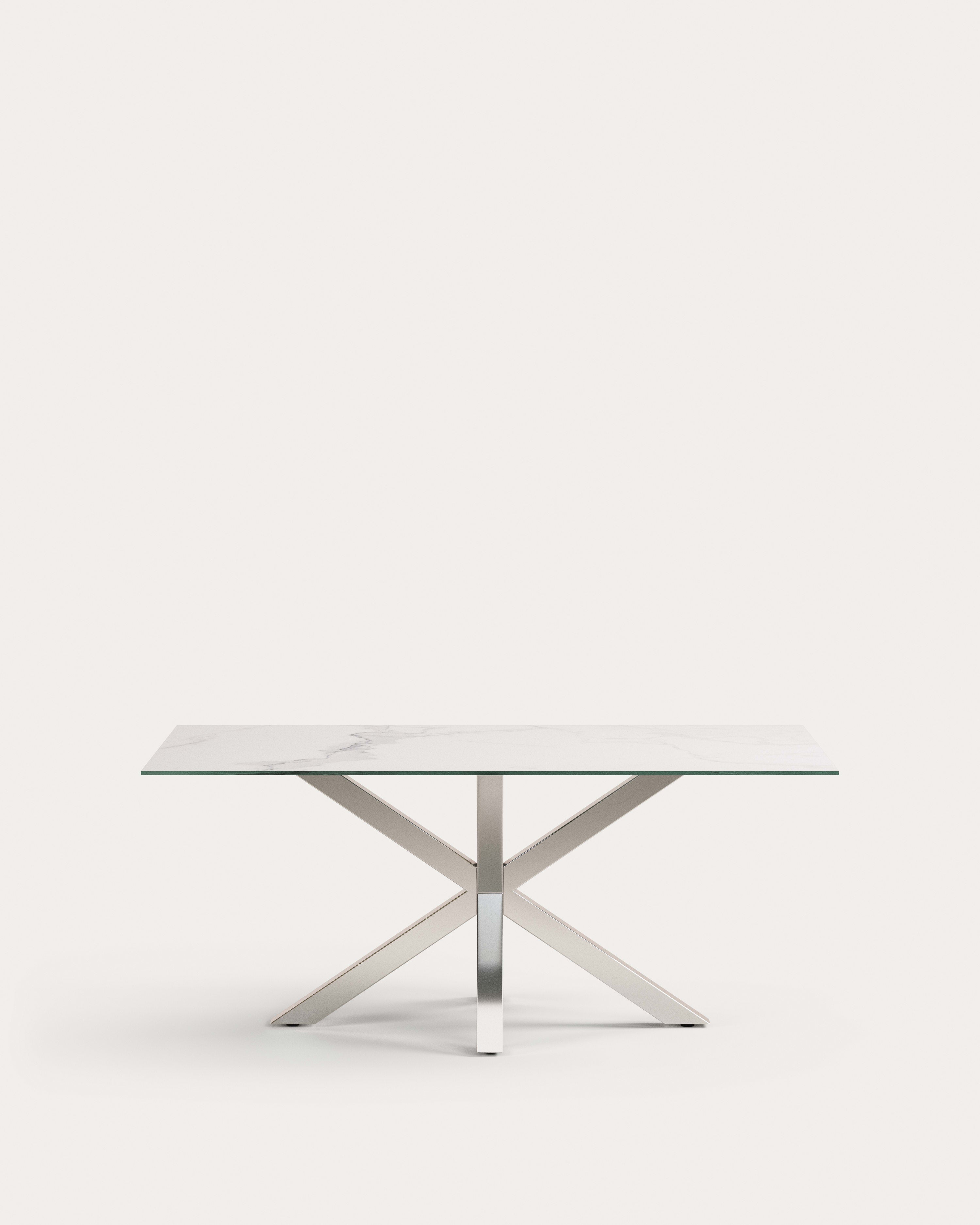 Argo table in white Kalos porcelain and stainless steel legs, 180 x 100 cm - Product View
