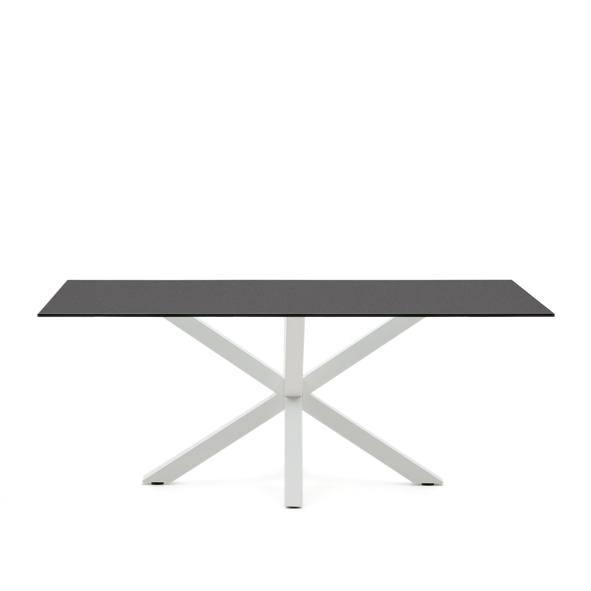 Argo asztal fagyott fekete üveggel és acél lábakkal, fekete befejezéssel, 200 x 100 cm