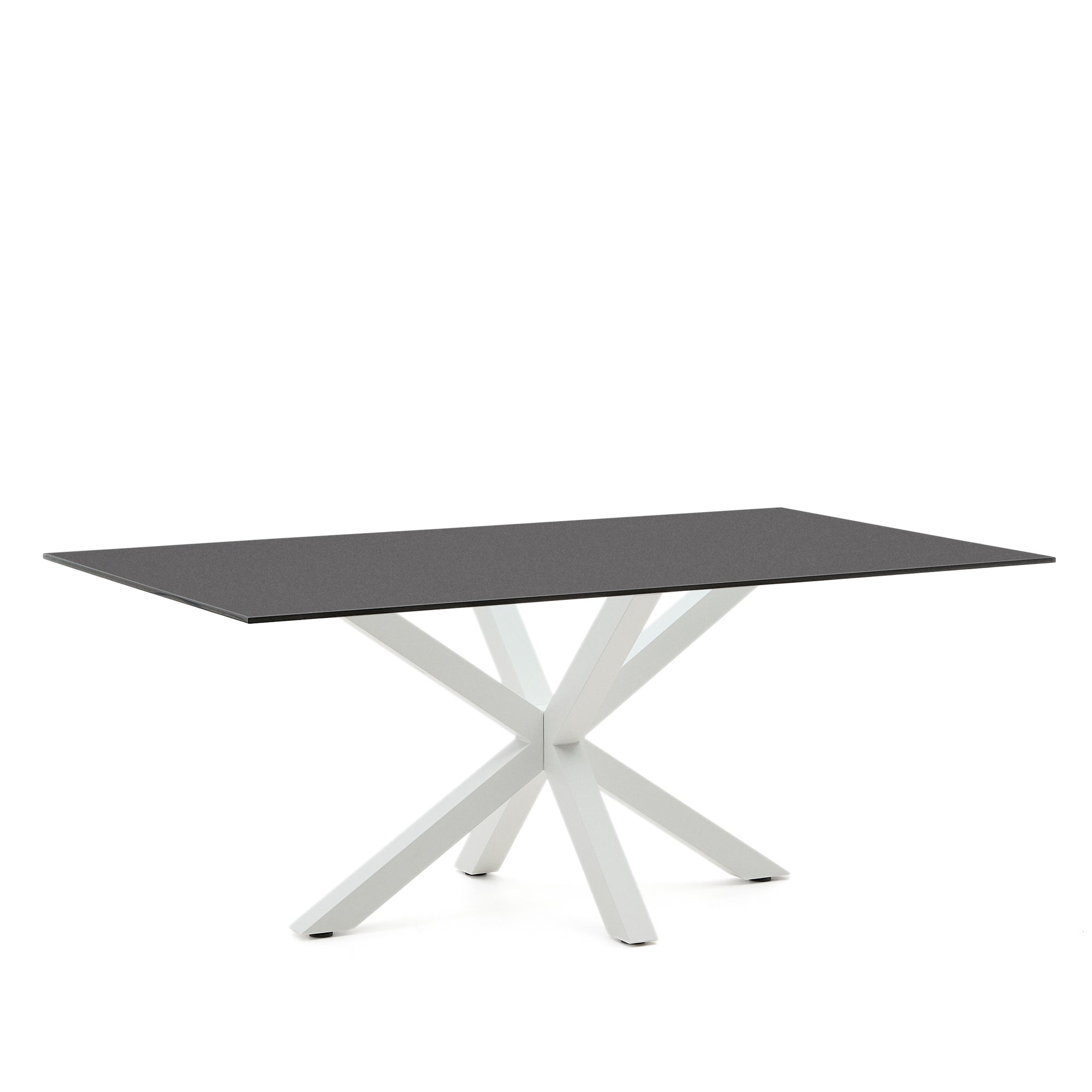 Argo table with frosted black glass and steel legs, black finish, 200 x 100 cm