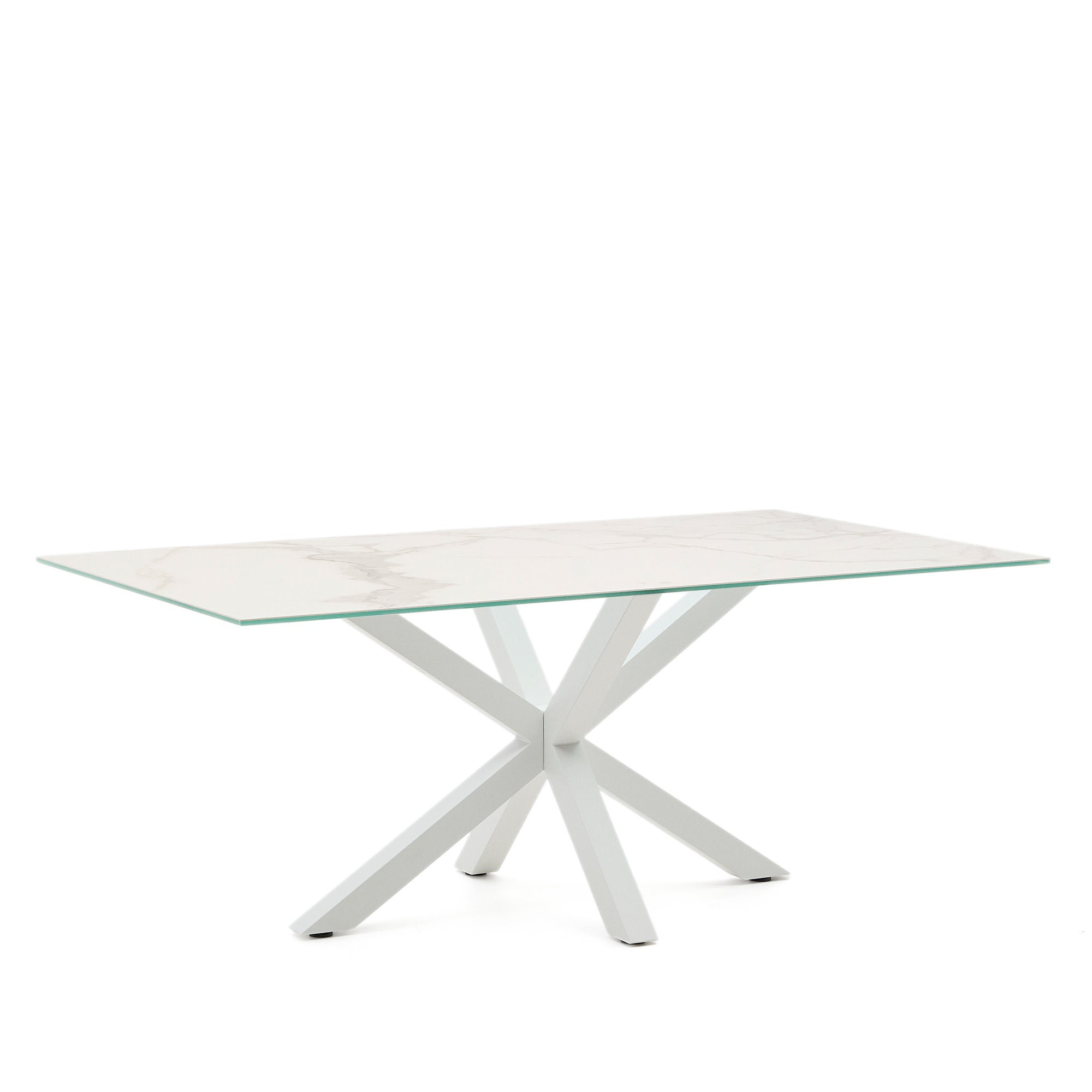Argo asztal fehér Kalos porcelánból és acél lábakkal fehér befejezéssel, 200 x 100 cm