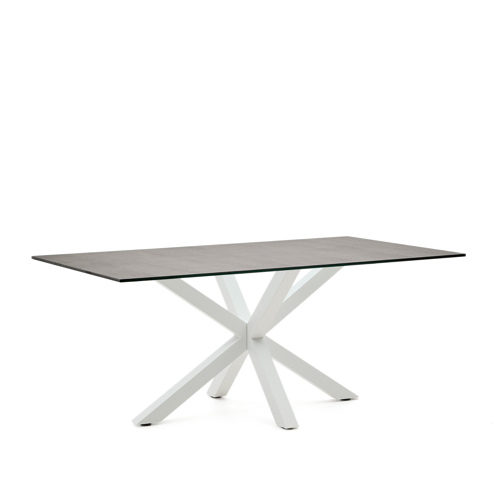 Argo asztal Vas Moha porcelánból és acél lábakkal fehér befejezéssel, 180 x 100 cm