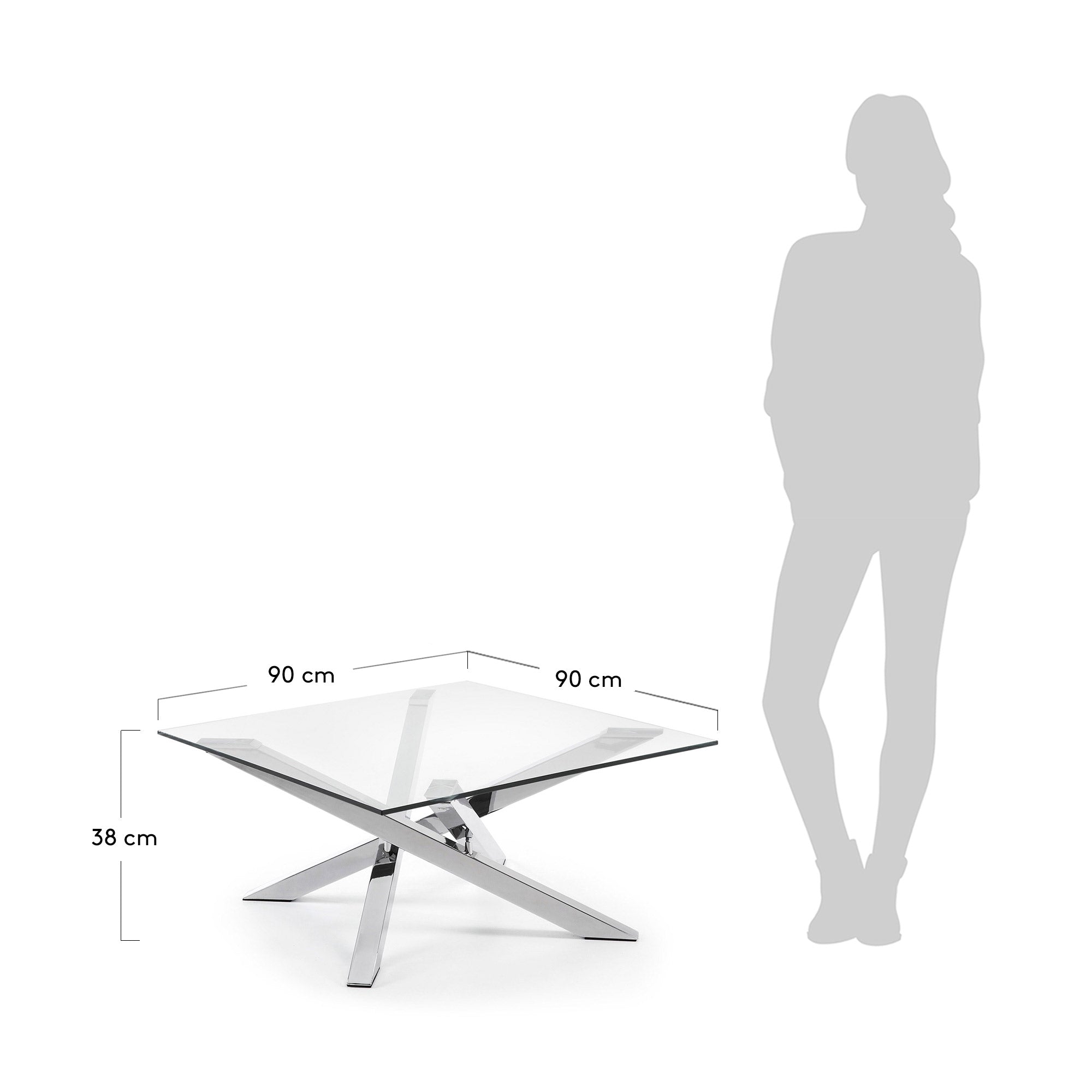 Kamido coffee table 90 x 90 cm on glass top steel legs - Measurements