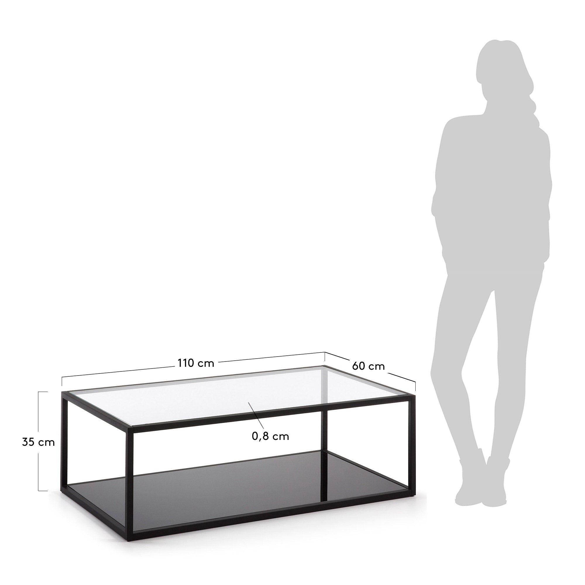 Blackhill black rectangular coffee table 110 x 60 cm - Measurements