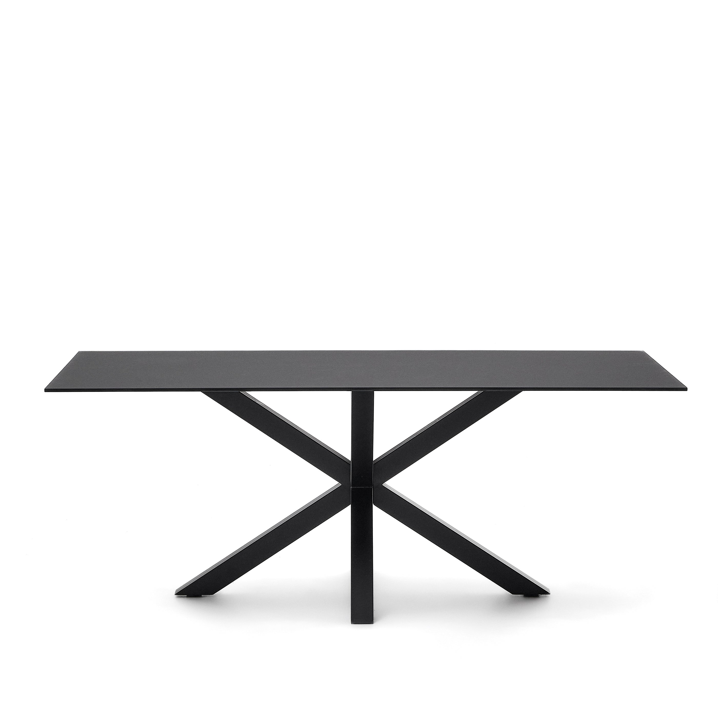 Argo asztal fekete üveggel és fekete acél lábakkal 200 x 100 cm