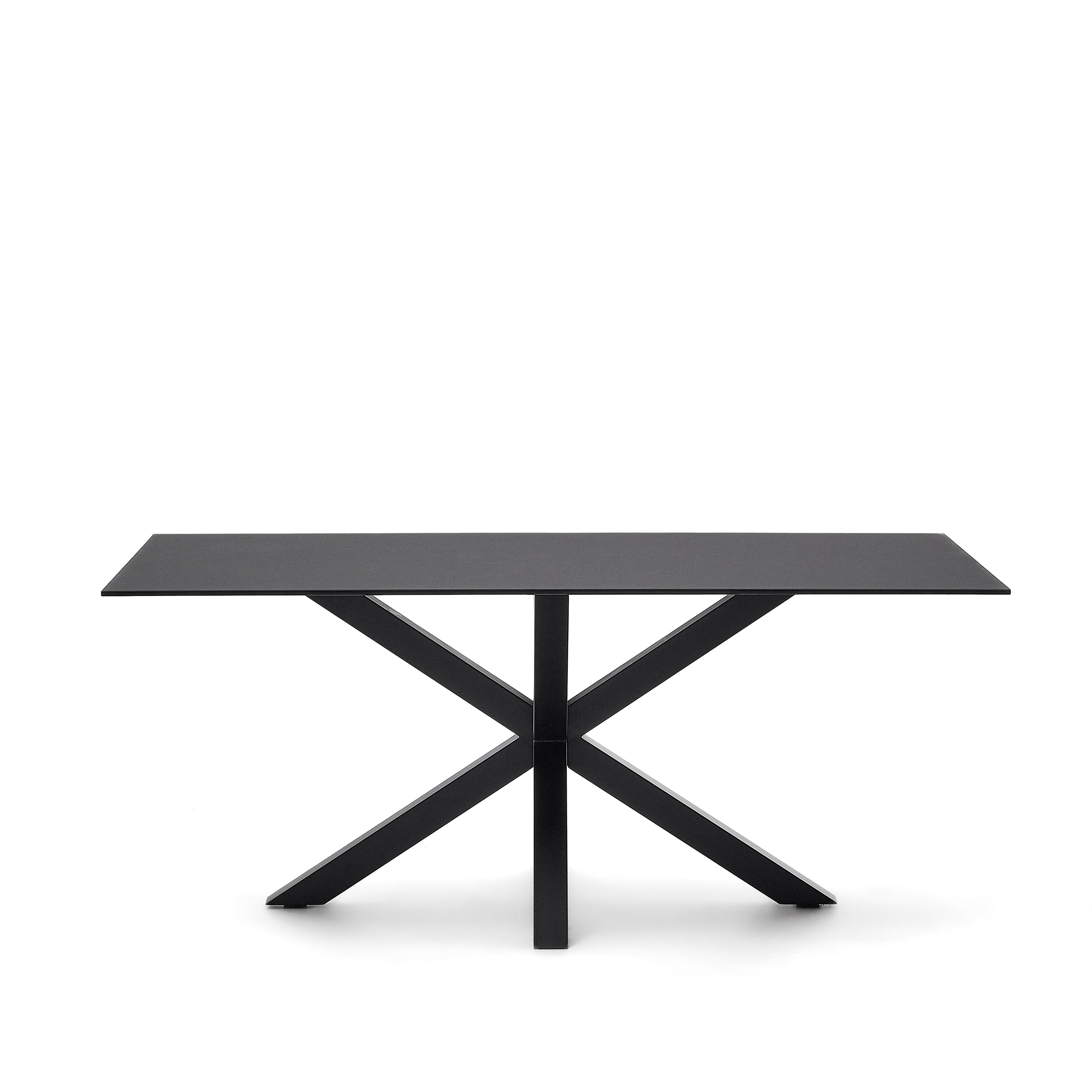 Argo table with black glass and black steel legs 180 x 190 cm