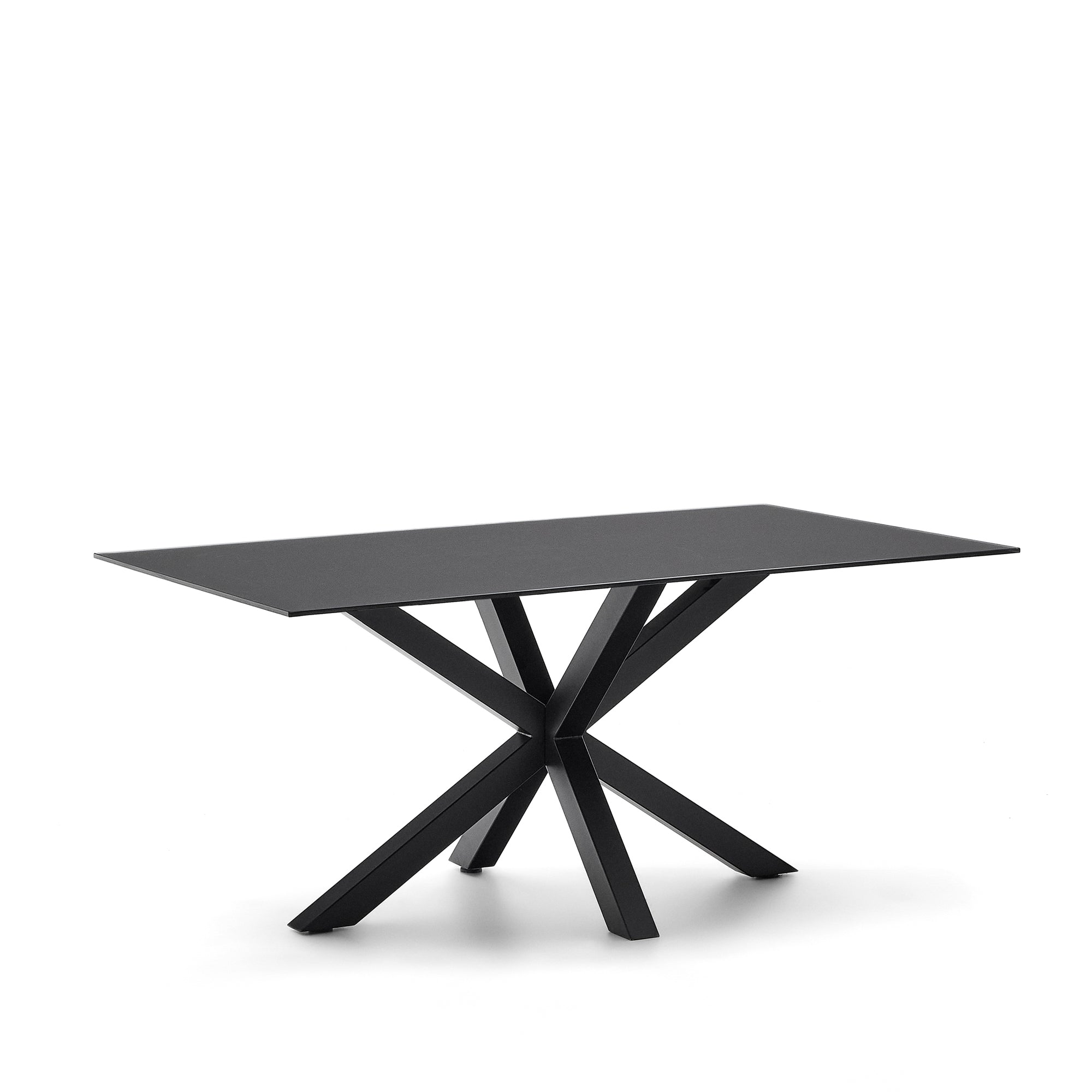 Argo table with black glass and black steel legs 180 x 190 cm