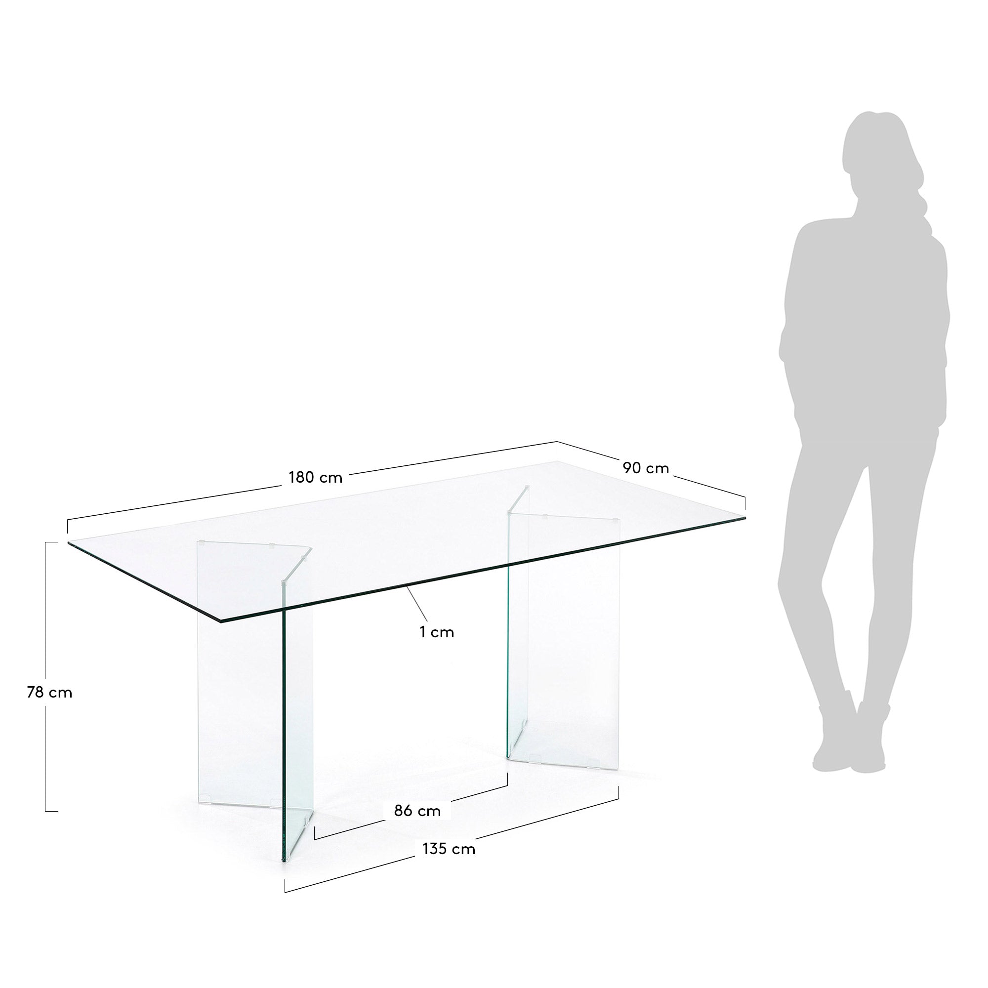 Burano glass table 180 x 90 cm - Measurements