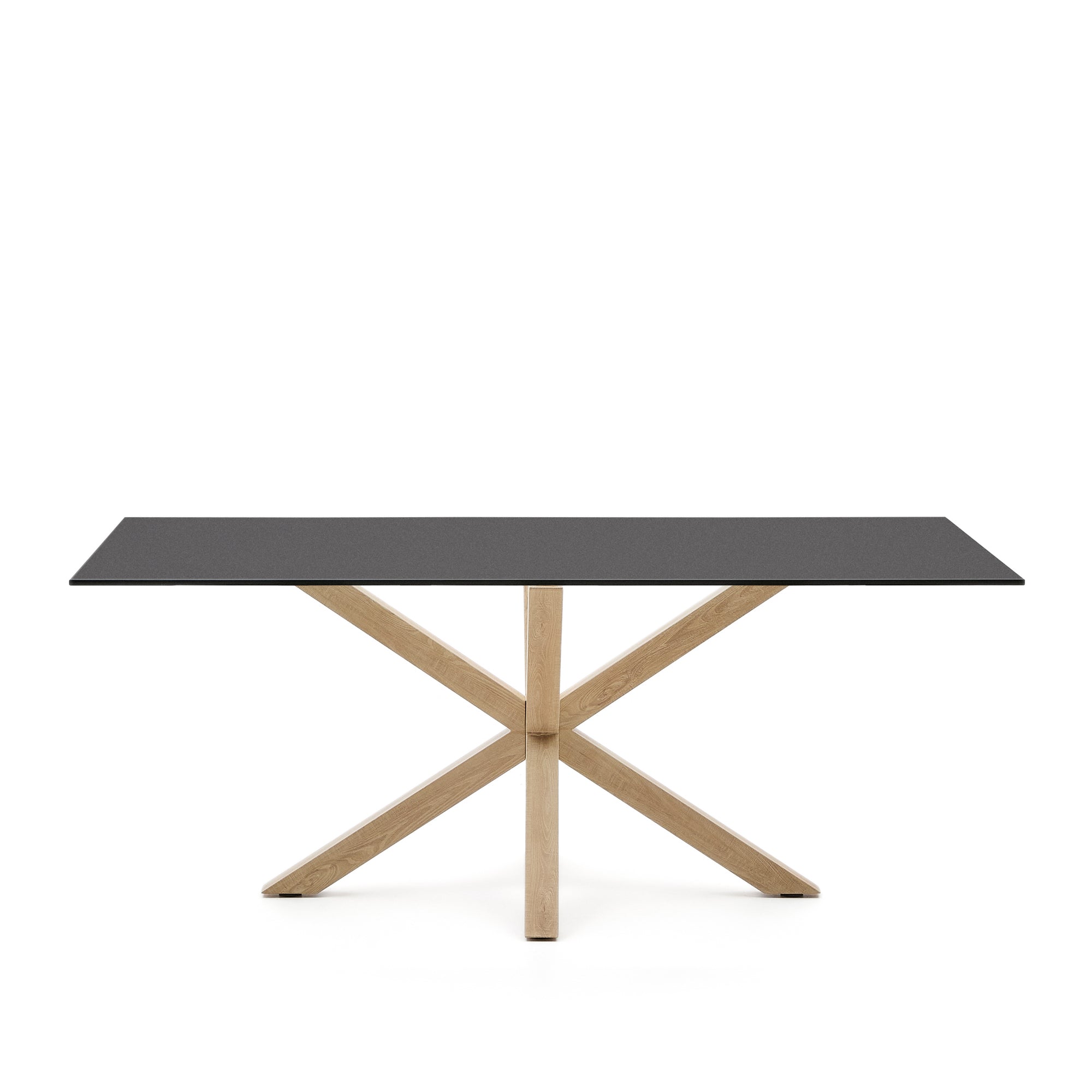 Argo Table with Black Glass and Steel Legs with Wood Finish 200 x 100 cm - Product Image