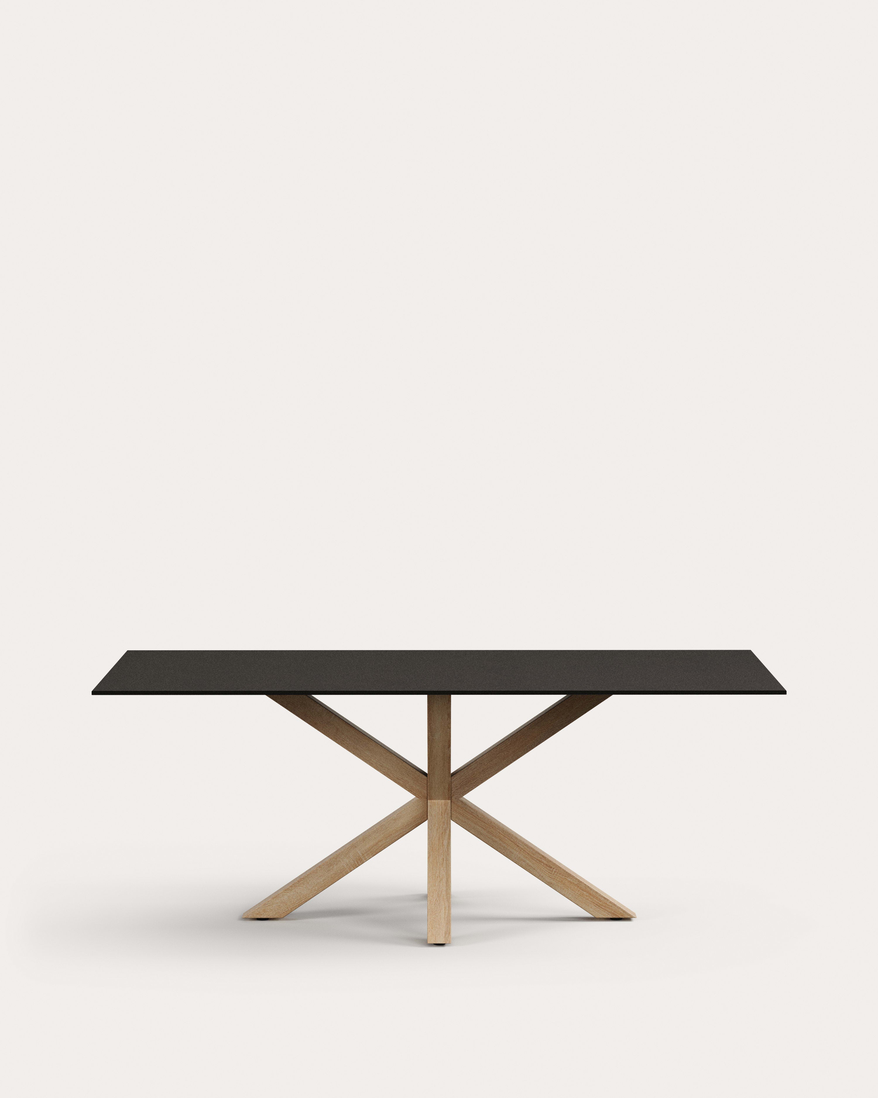 Argo Table with Black Glass and Steel Legs with Wood Finish 200 x 100 cm - Product View
