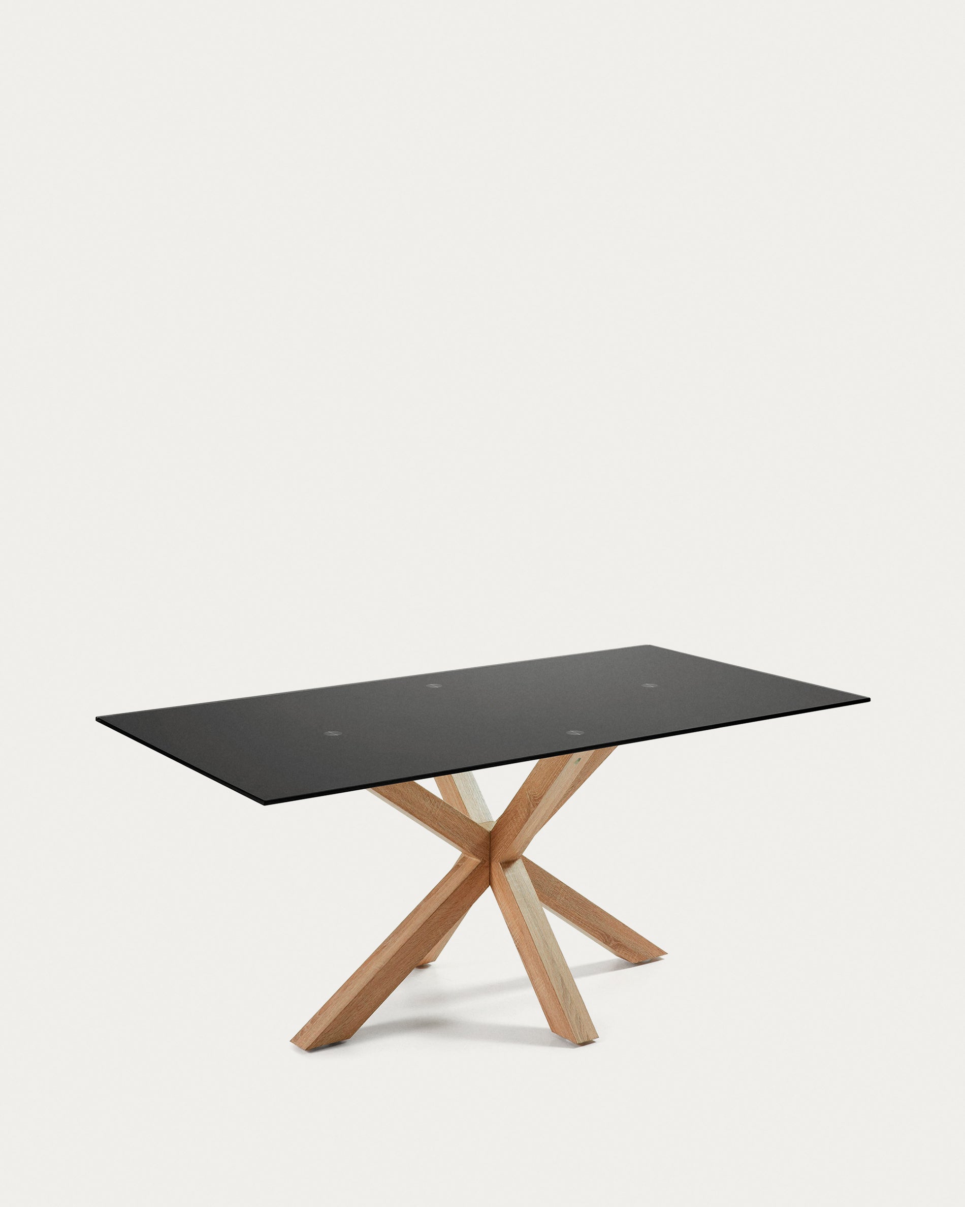 Argo table with black glass and steel legs, wood finish 200 x 100 cm
