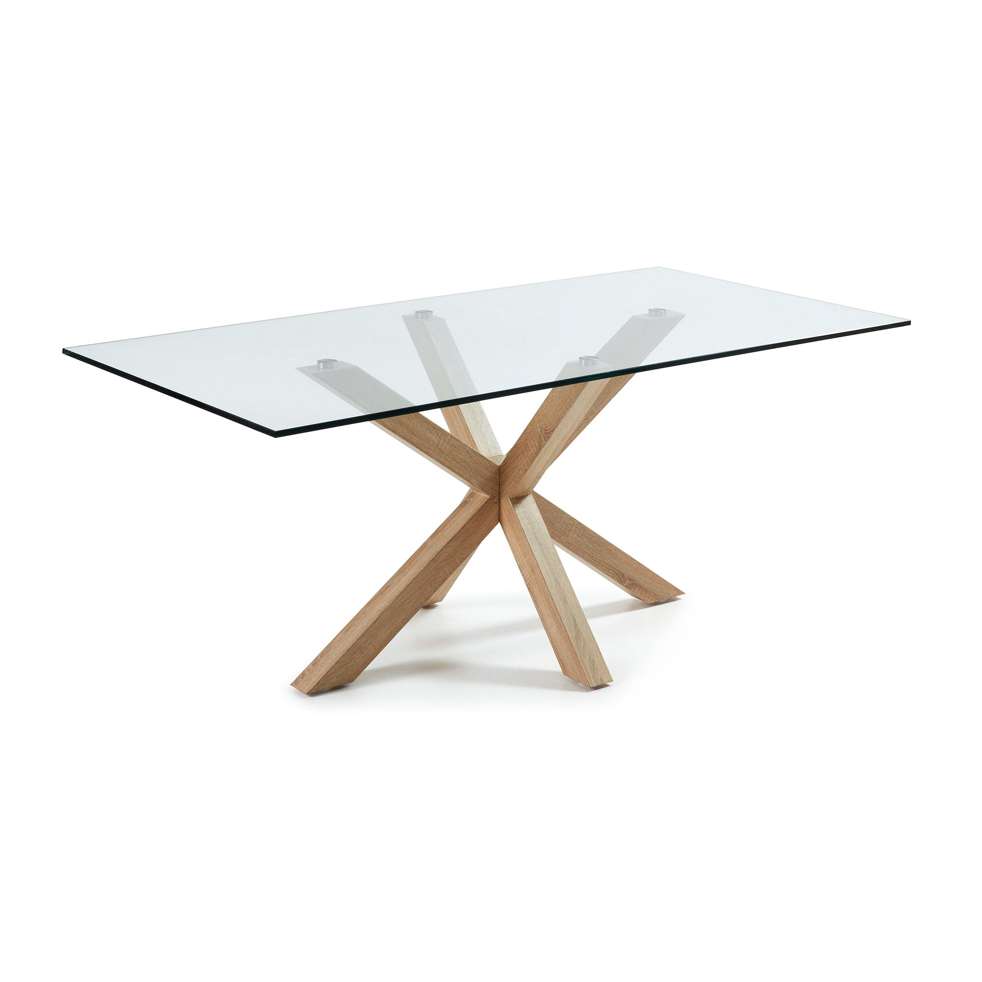 Argo glass table with steel legs with wood-effect finish 200 x 100 cm - Product Image