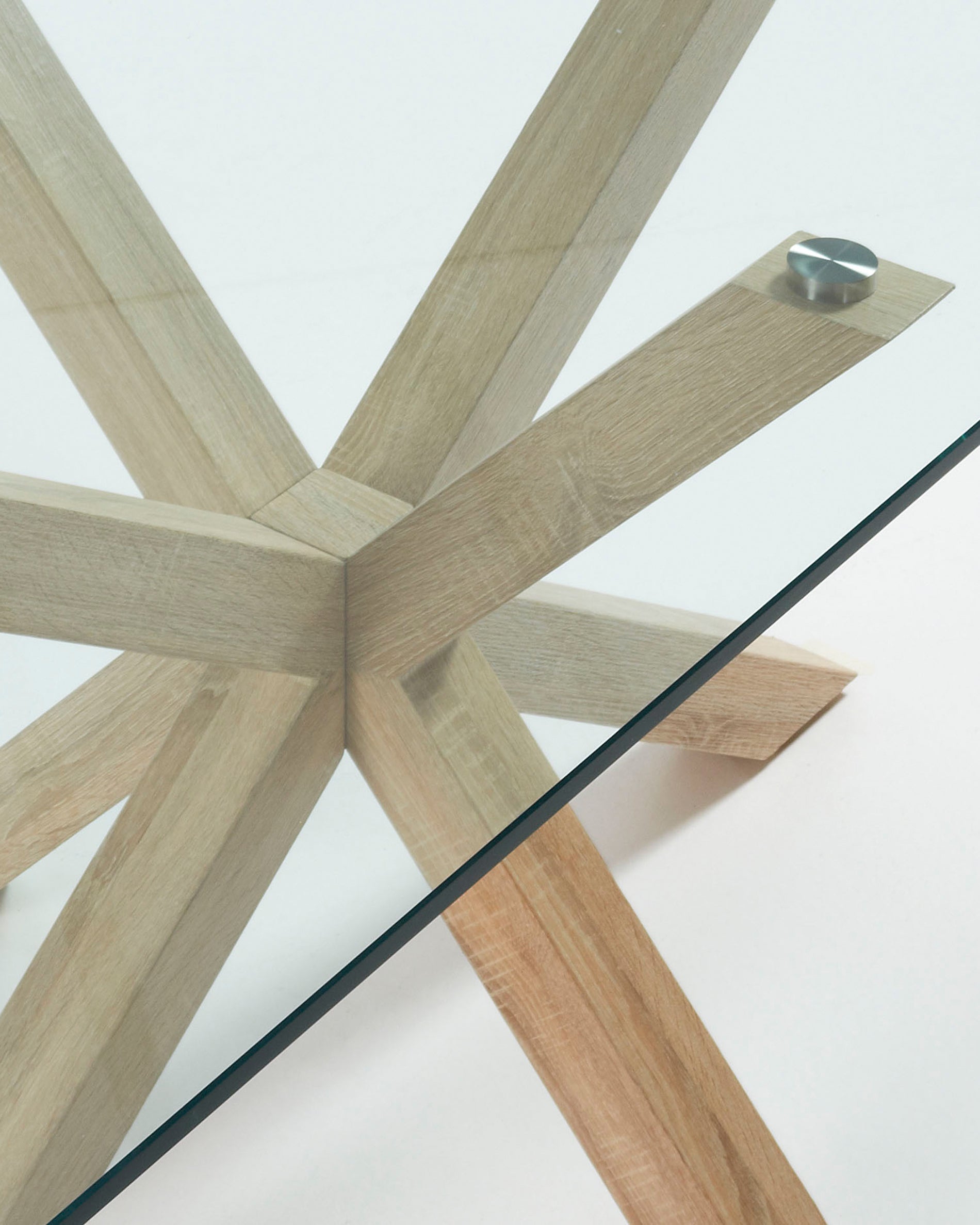 Argo glass table with steel legs with wood-effect finish 200 x 100 cm - Detail