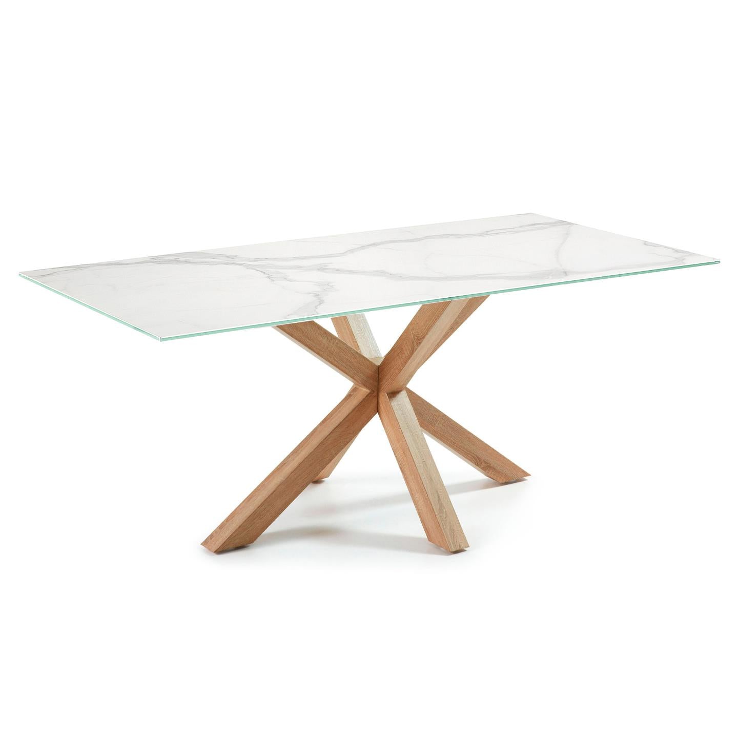 Argo porcelain table in white with steel wooden effect legs 200 x 100 cm - Product Image