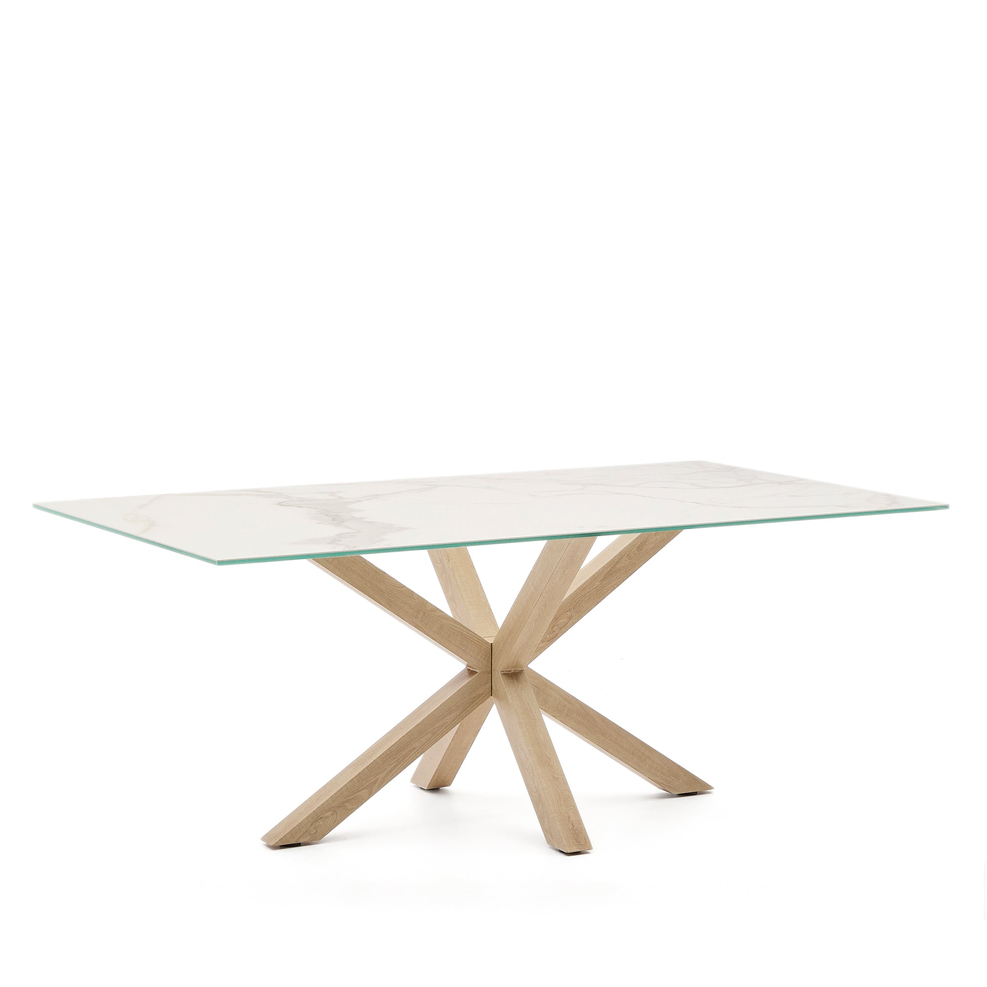 Argo porcelán asztal fehérben acél fa hatású lábakkal 200 x 100 cm
