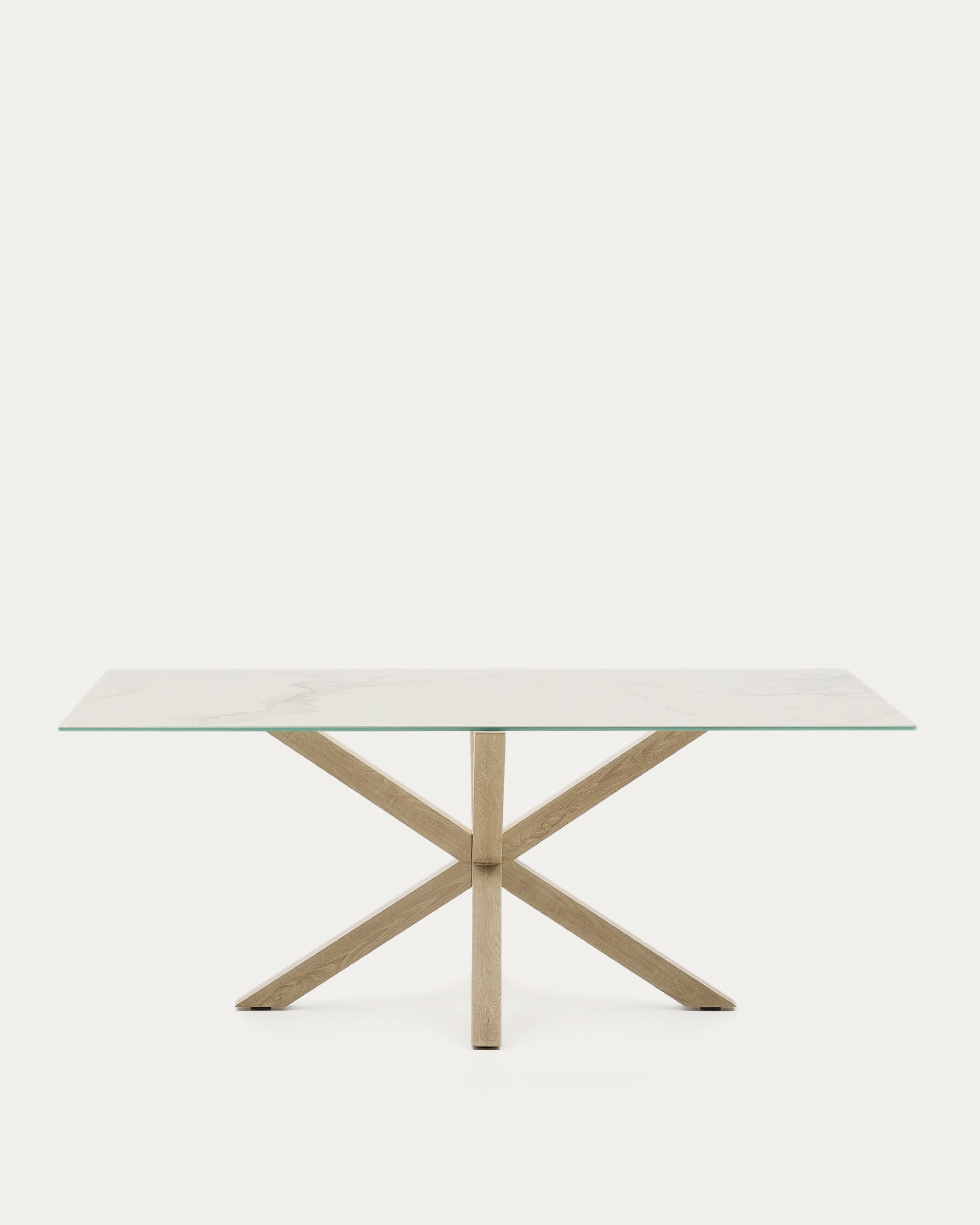 Argo porcelán asztal fehérben acél fa hatású lábakkal 200 x 100 cm