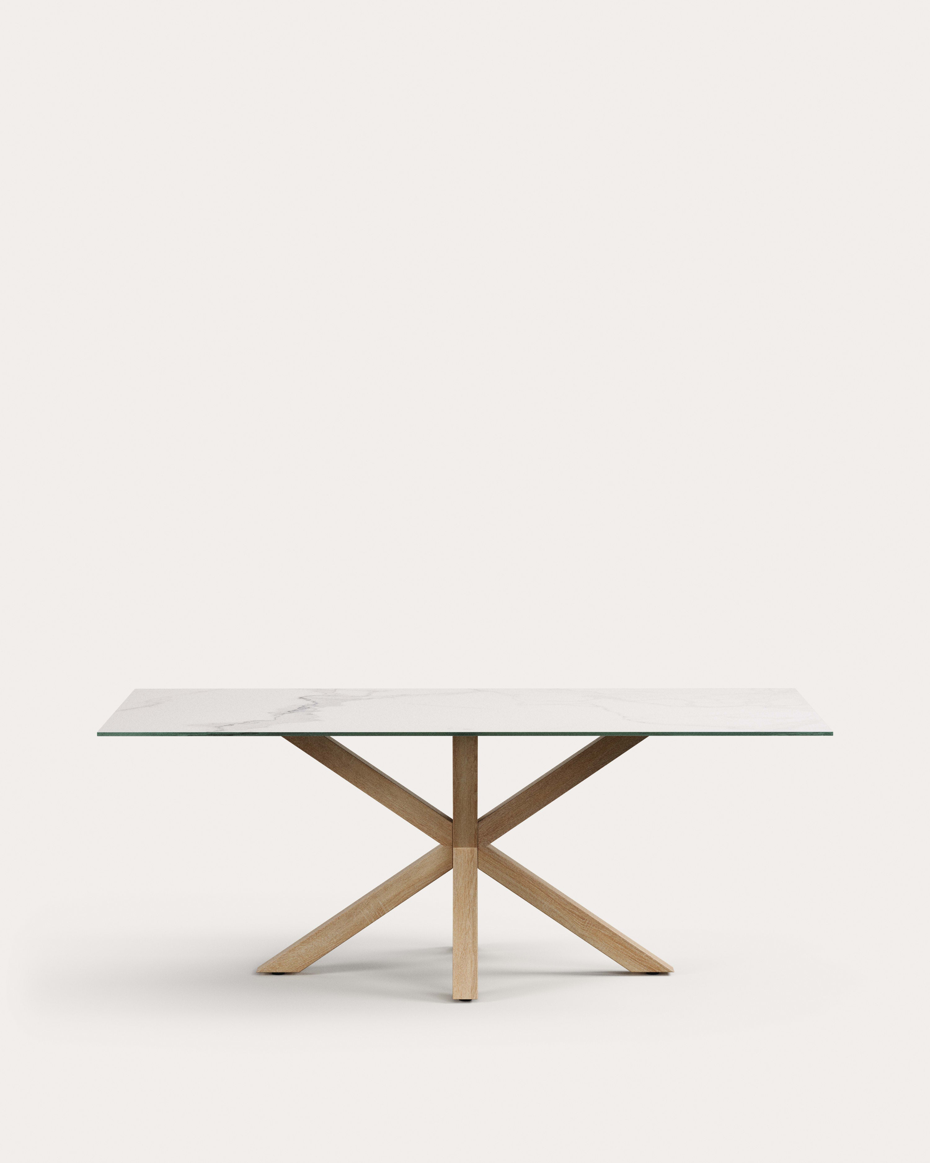 Argo porcelain table in white with steel wooden effect legs 200 x 100 cm - Product View
