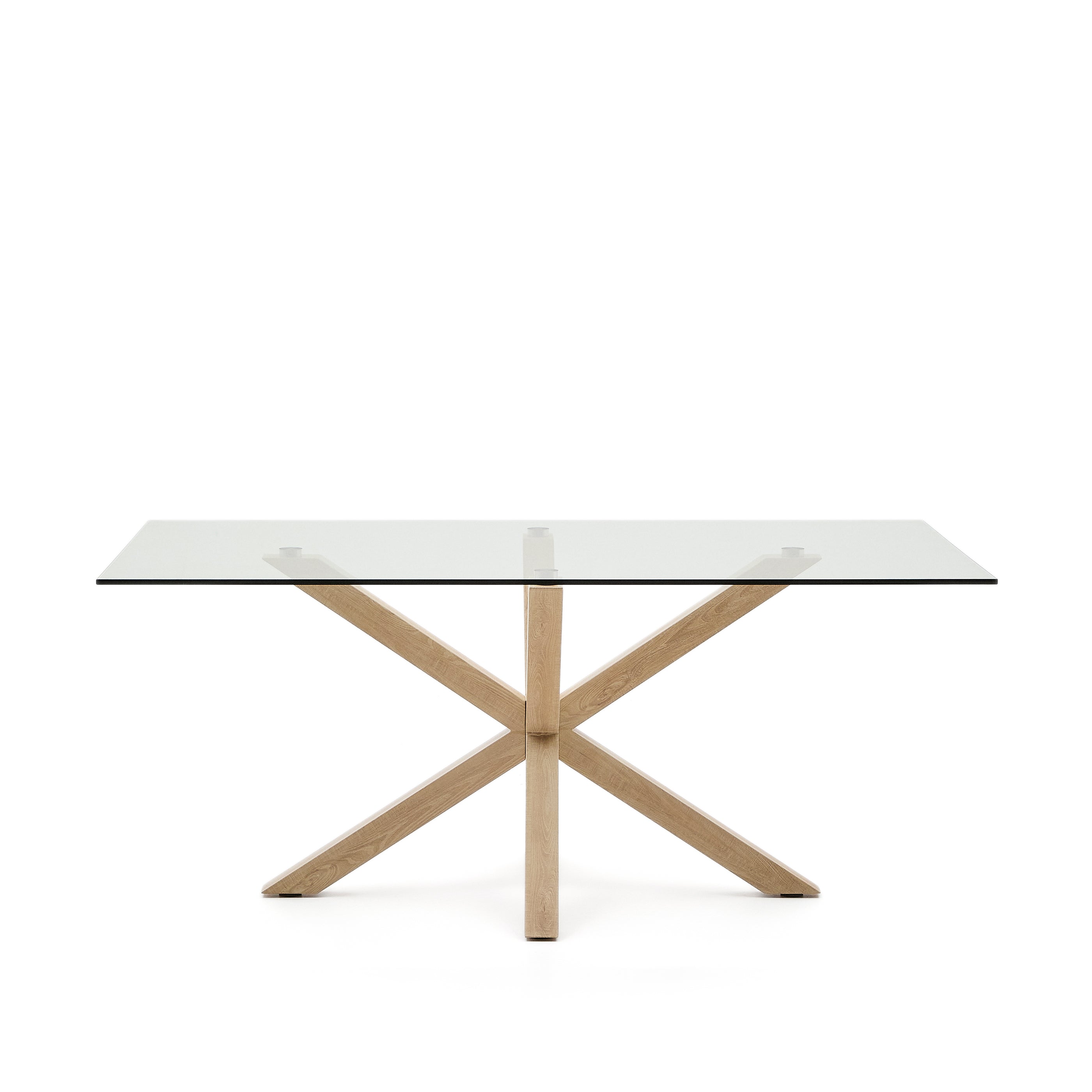 Argo glass table with steel legs with wood-effect finish 180 x 100 cm - Product Image