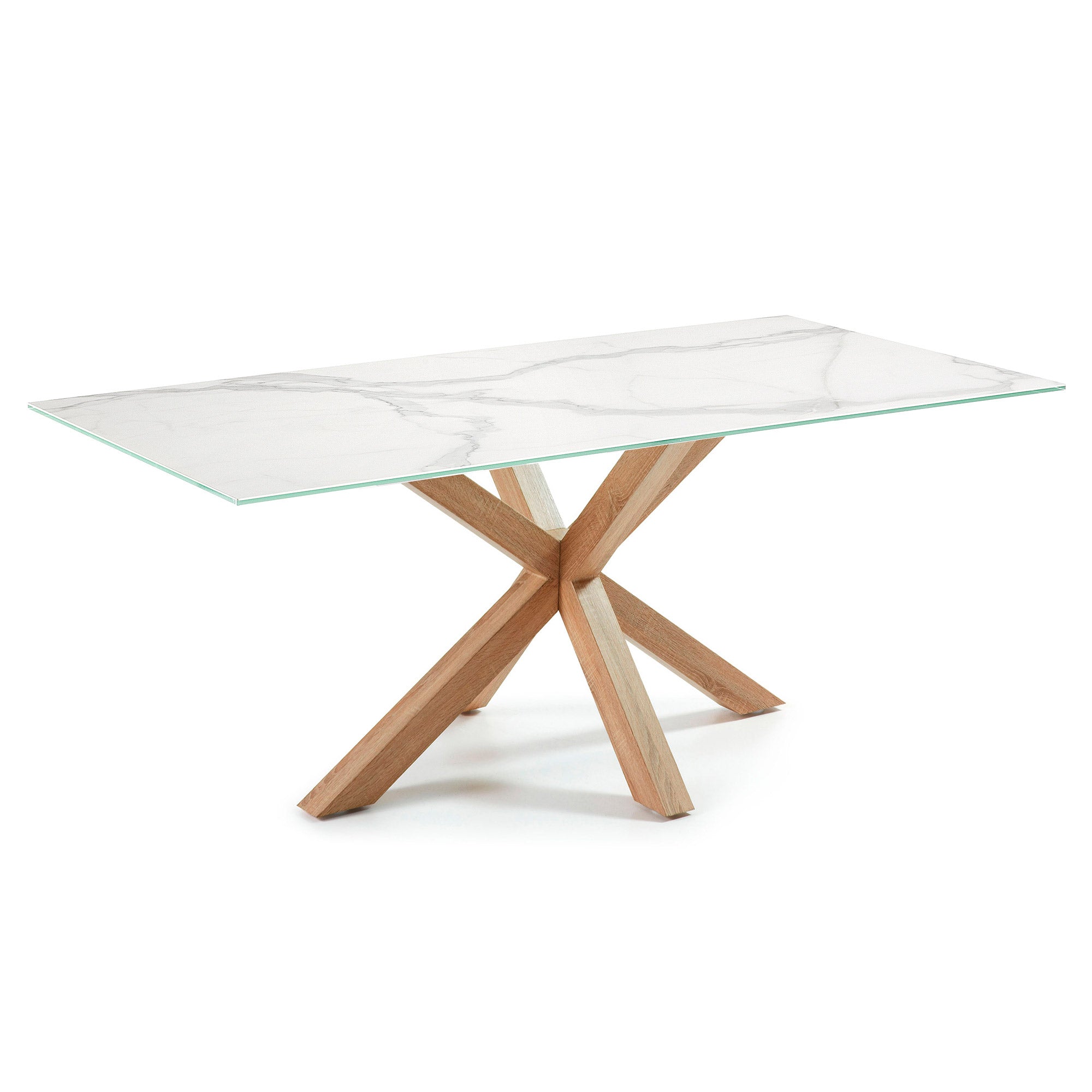 Argo table in white Kalos porcelain and wood-effect steel legs 180 x 100 cm - Product Image