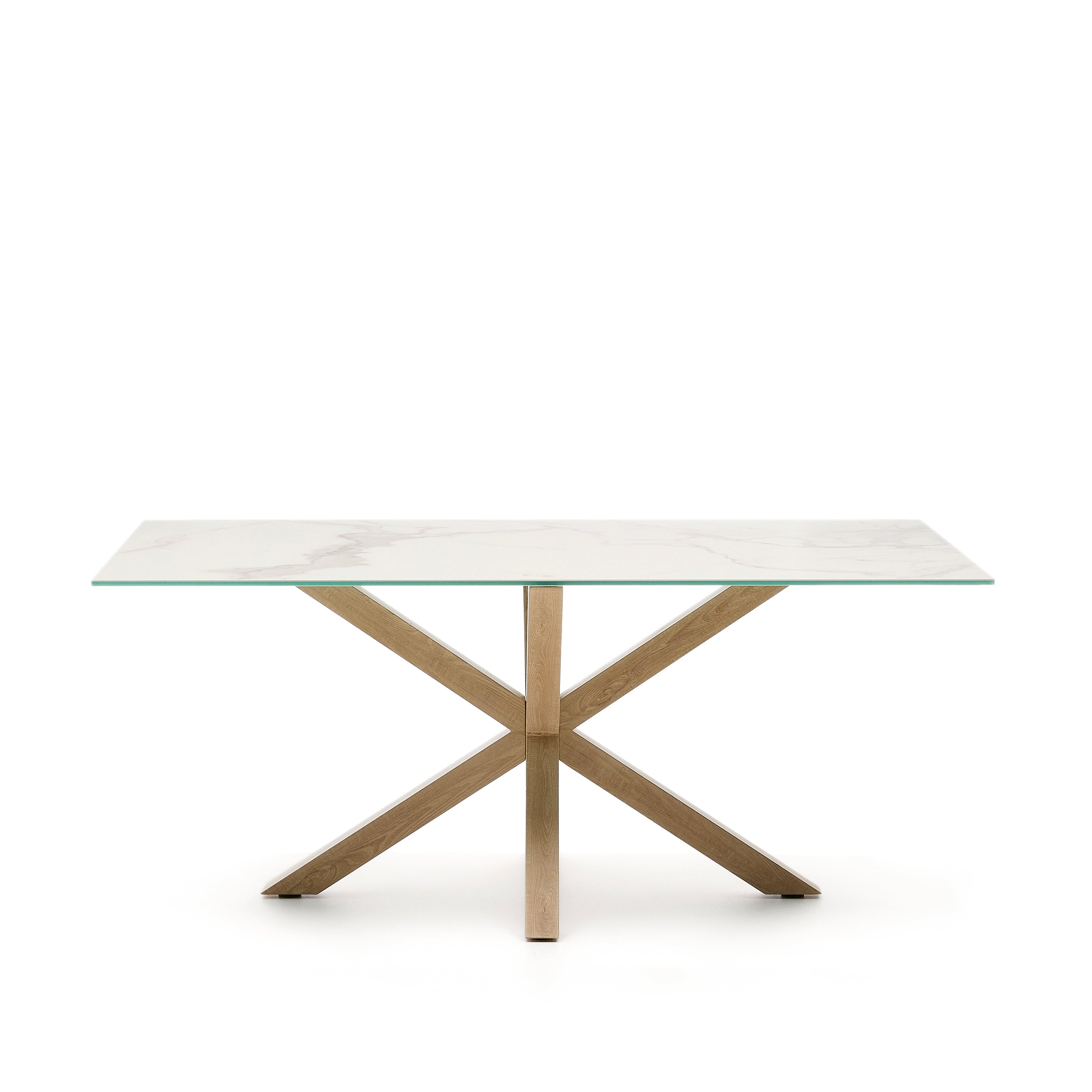 Argo table made of white Kalos porcelain and wood effect steel legs 180 x 100 cm