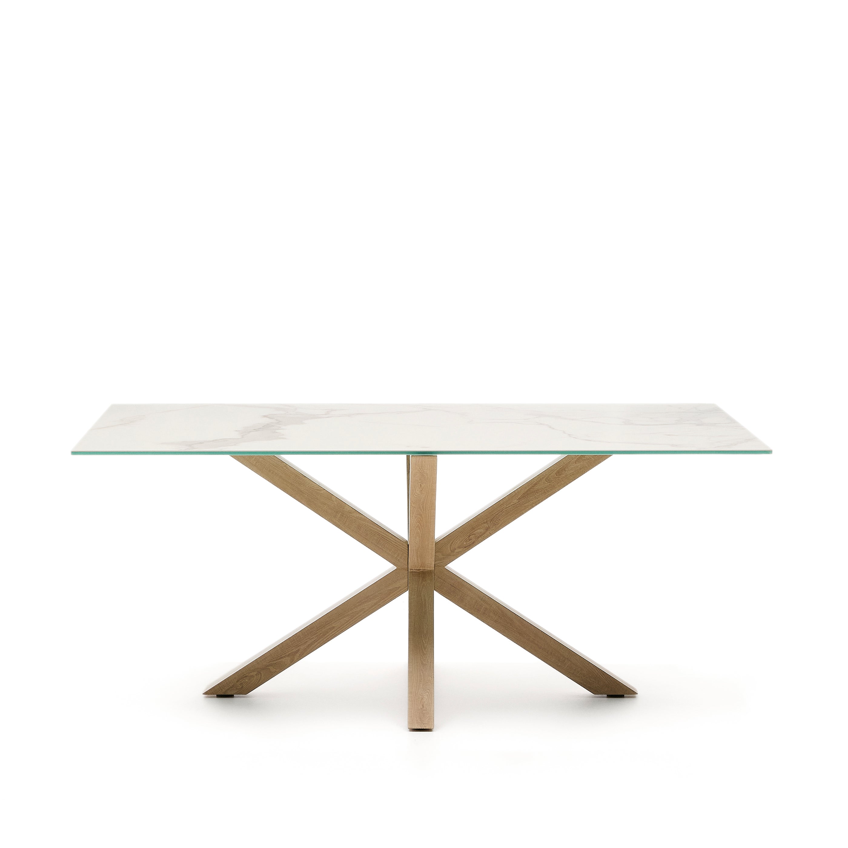 Argo table in white Kalos porcelain and wood-effect steel legs 180 x 100 cm - Product Image