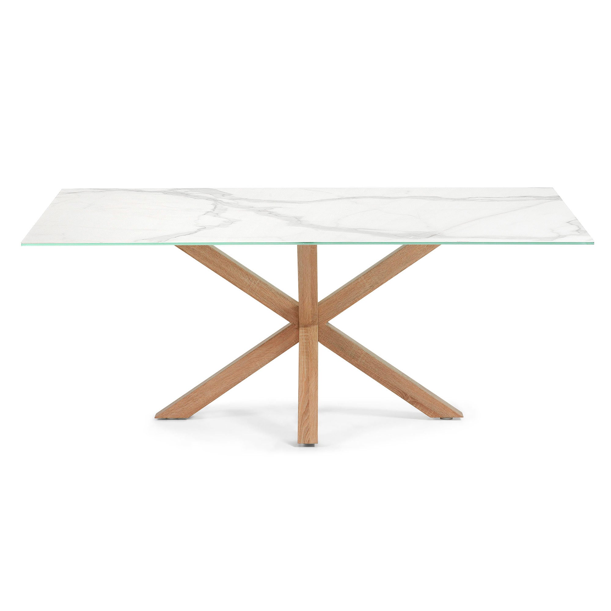 Argo table in white Kalos porcelain and wood-effect steel legs 180 x 100 cm - Product Image