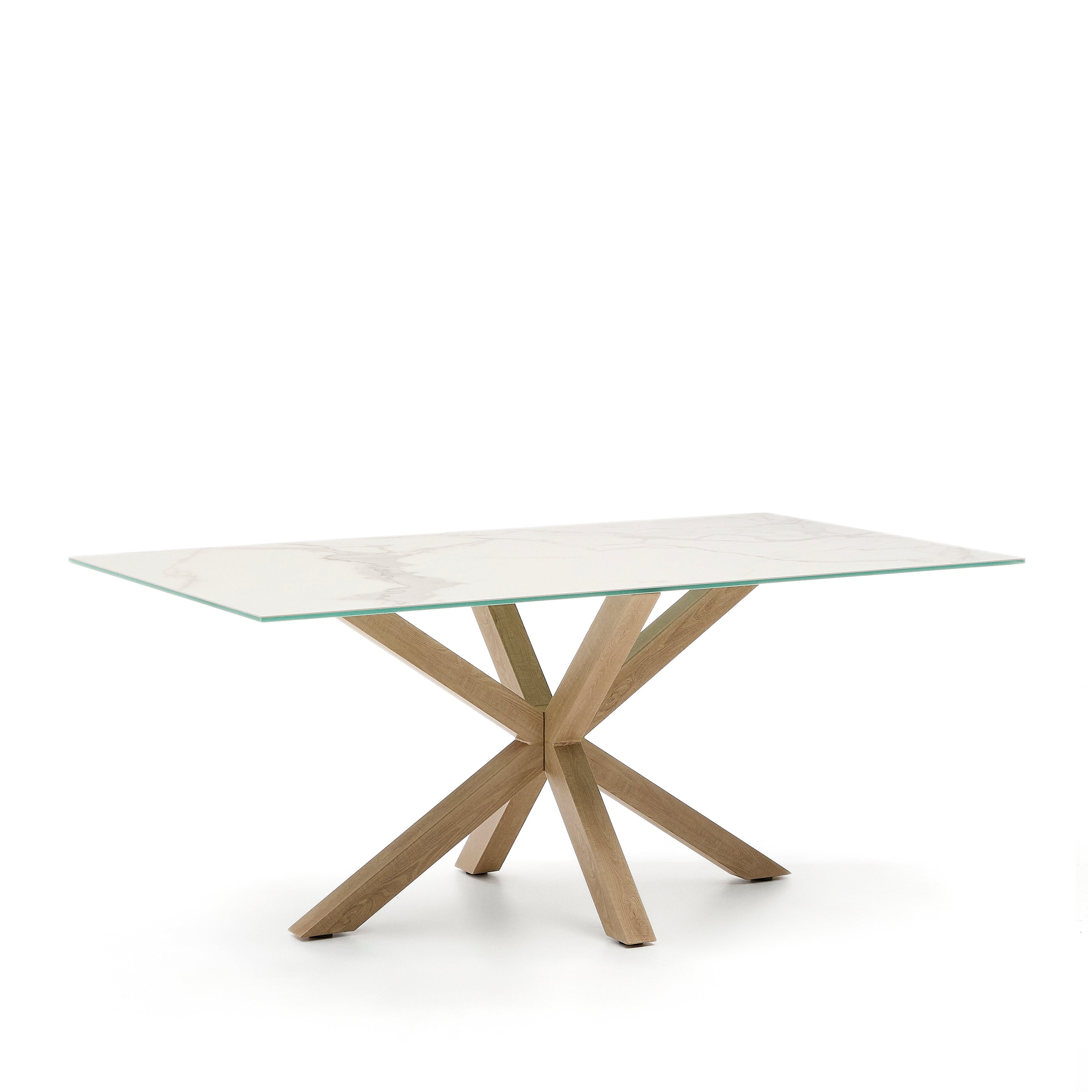 Argo table in white Kalos porcelain and wood-effect steel legs 180 x 100 cm - Product Image