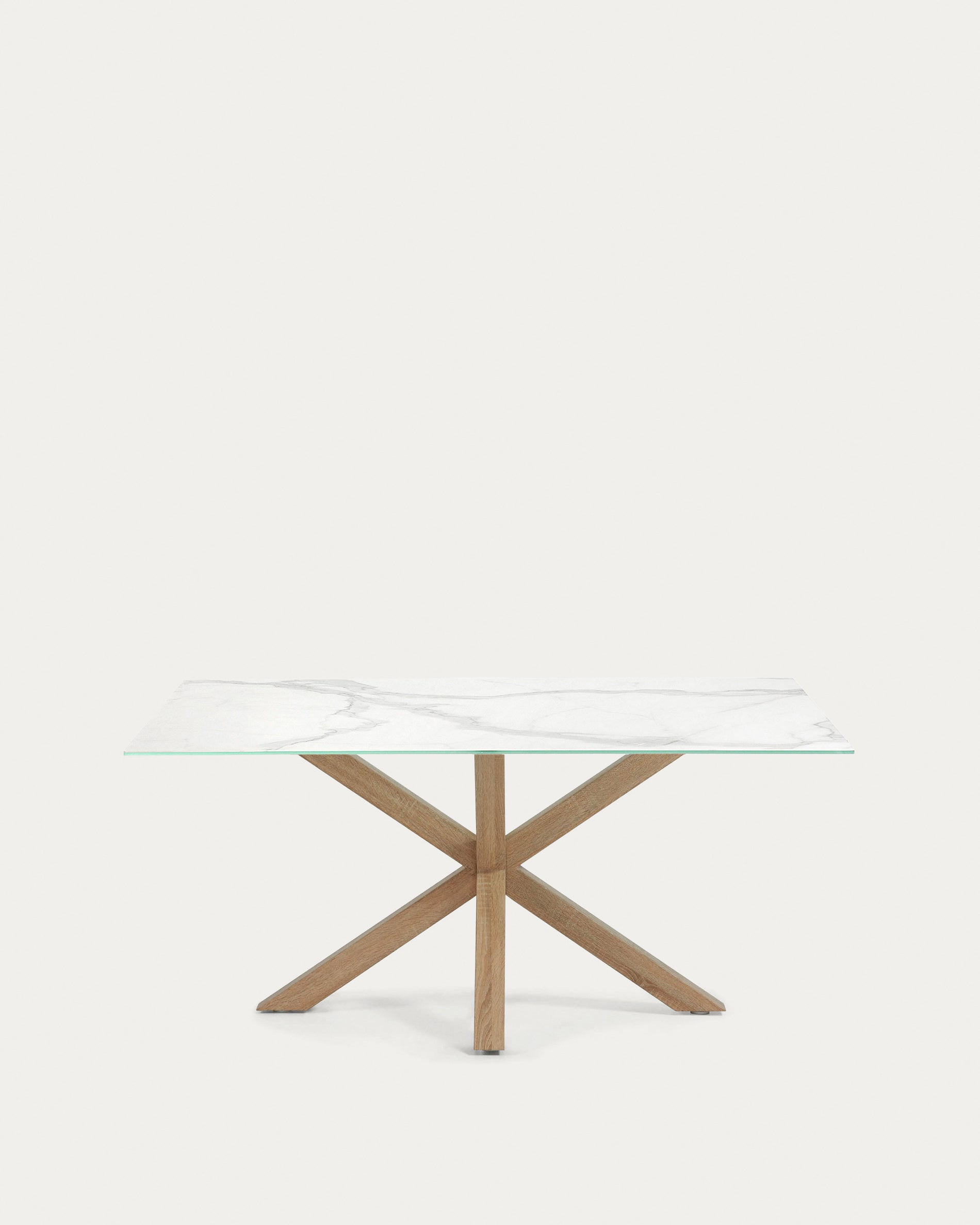 Argo asztal fehér Kalos porcelánból és fa hatású acél lábakkal 180 x 100 cm