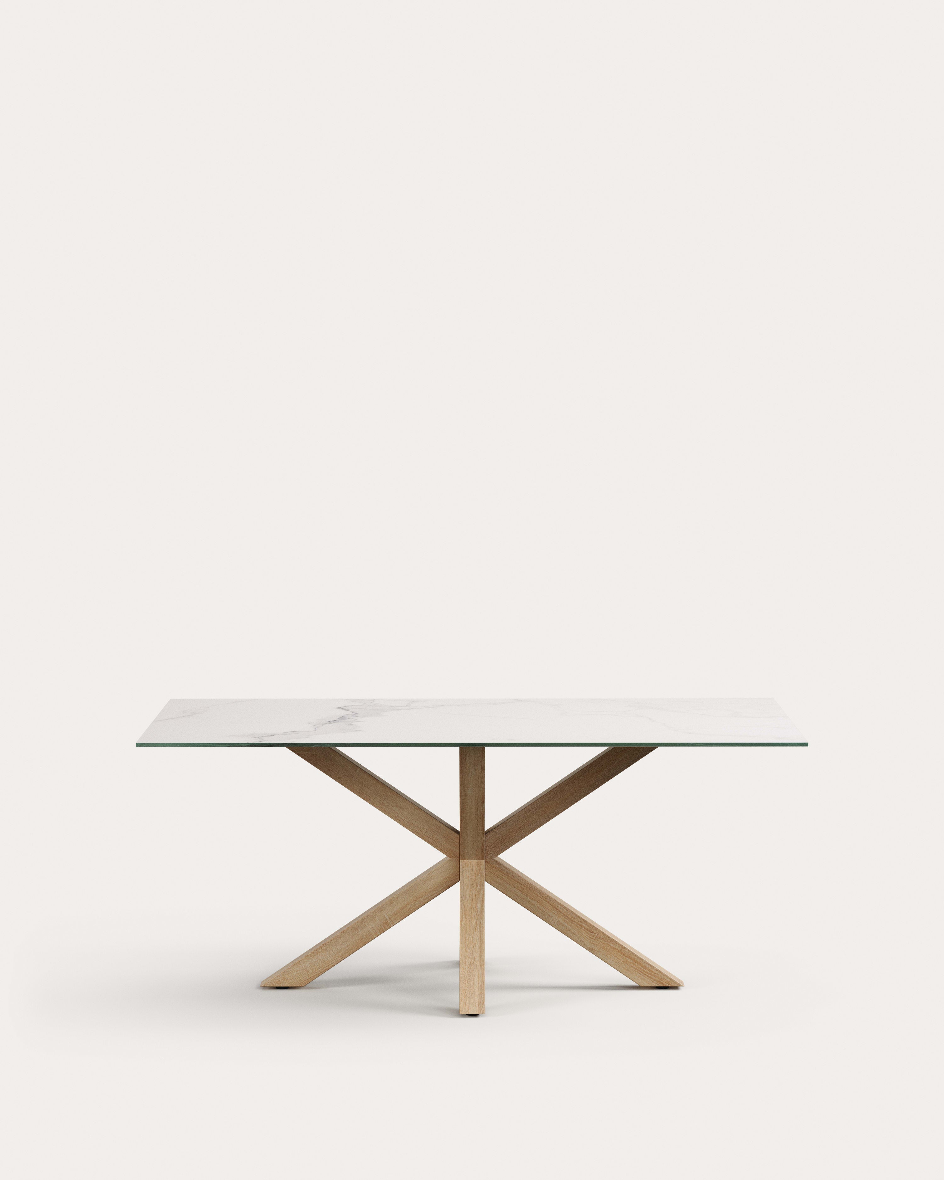 Argo table in white Kalos porcelain and wood-effect steel legs 180 x 100 cm - Product View