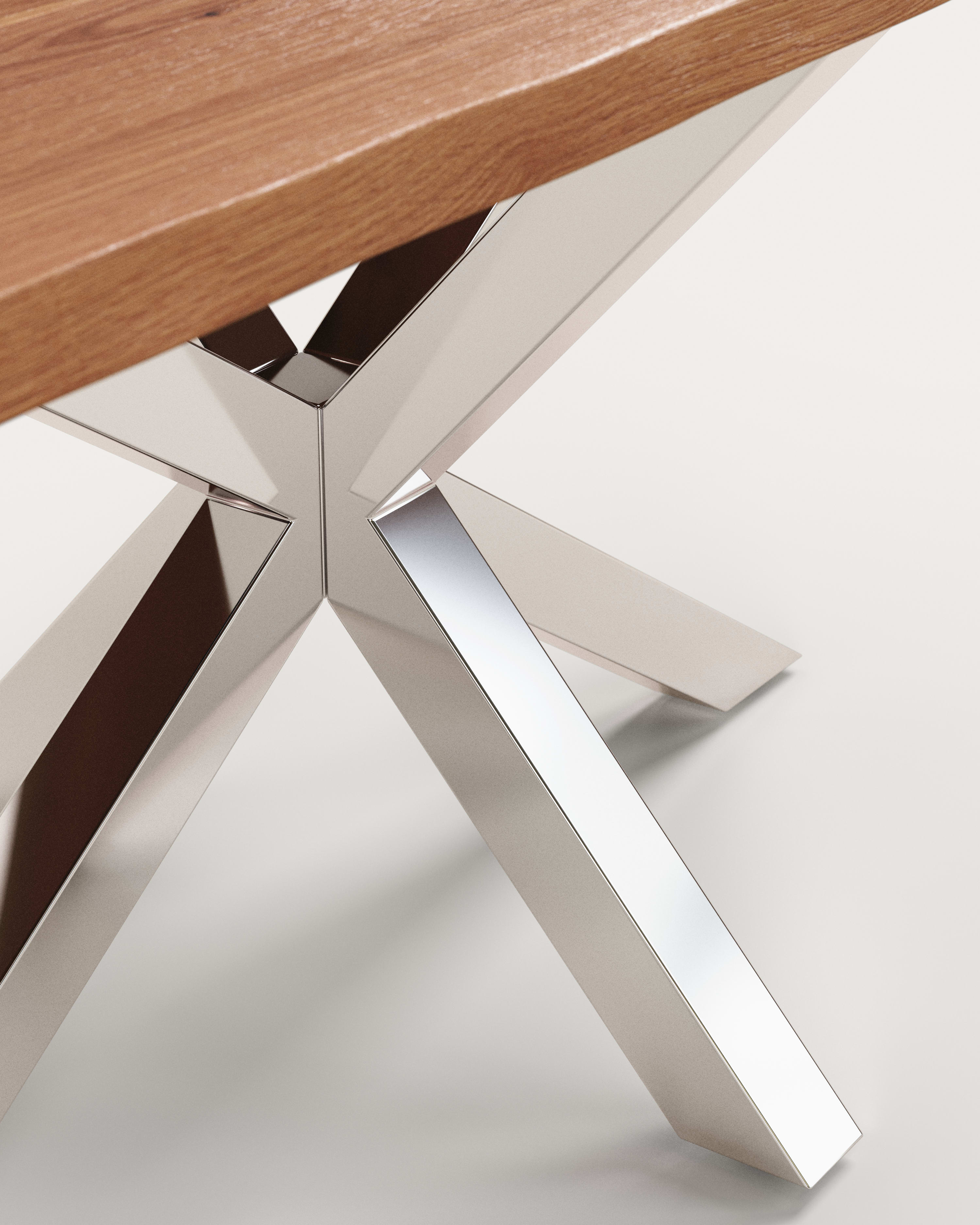 Argo table in oak veneer in a natural finish and stainless-steel legs 160 x 90 cm - Detail