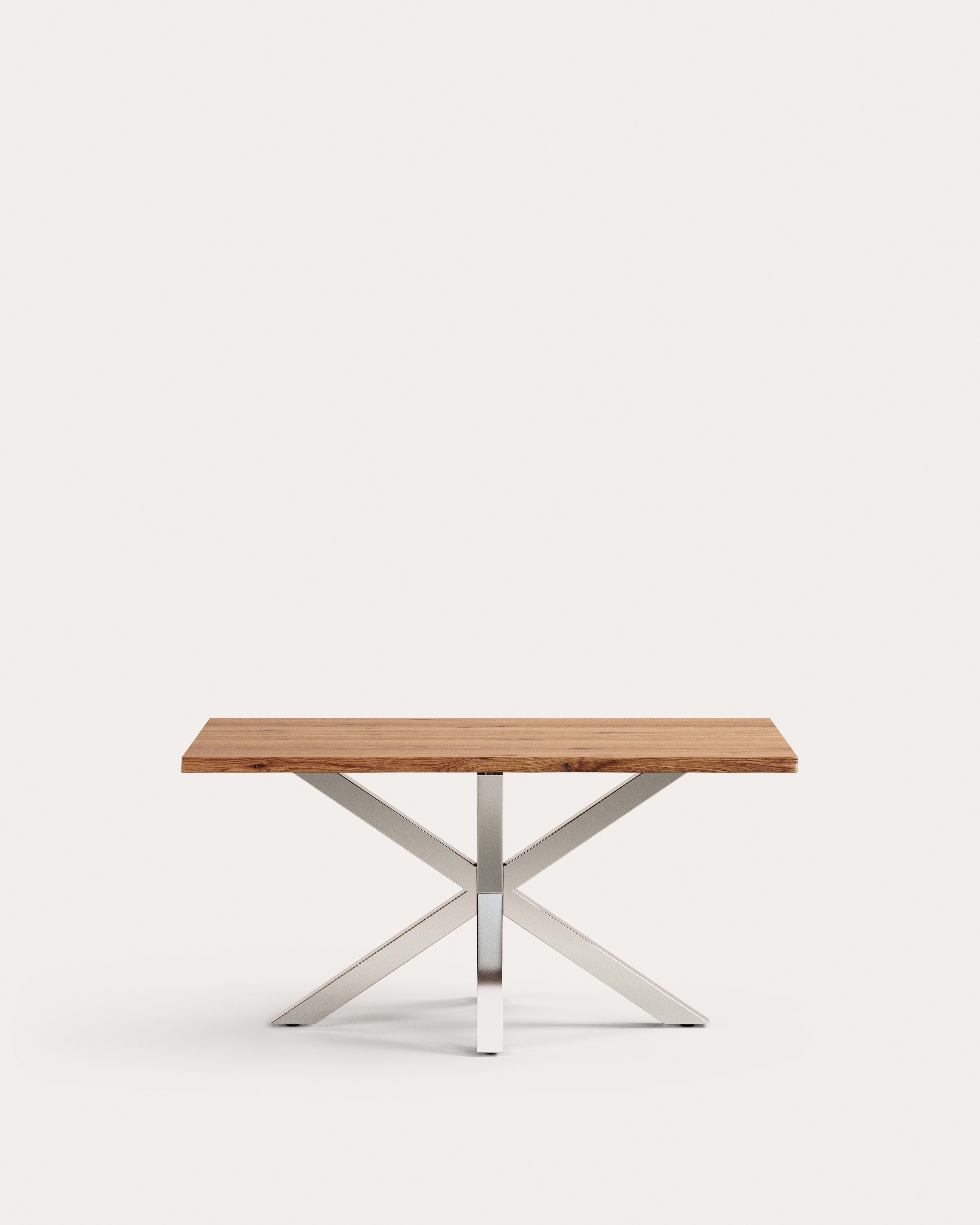 Argo table in oak veneer in a natural finish and stainless-steel legs 160 x 90 cm - Product View