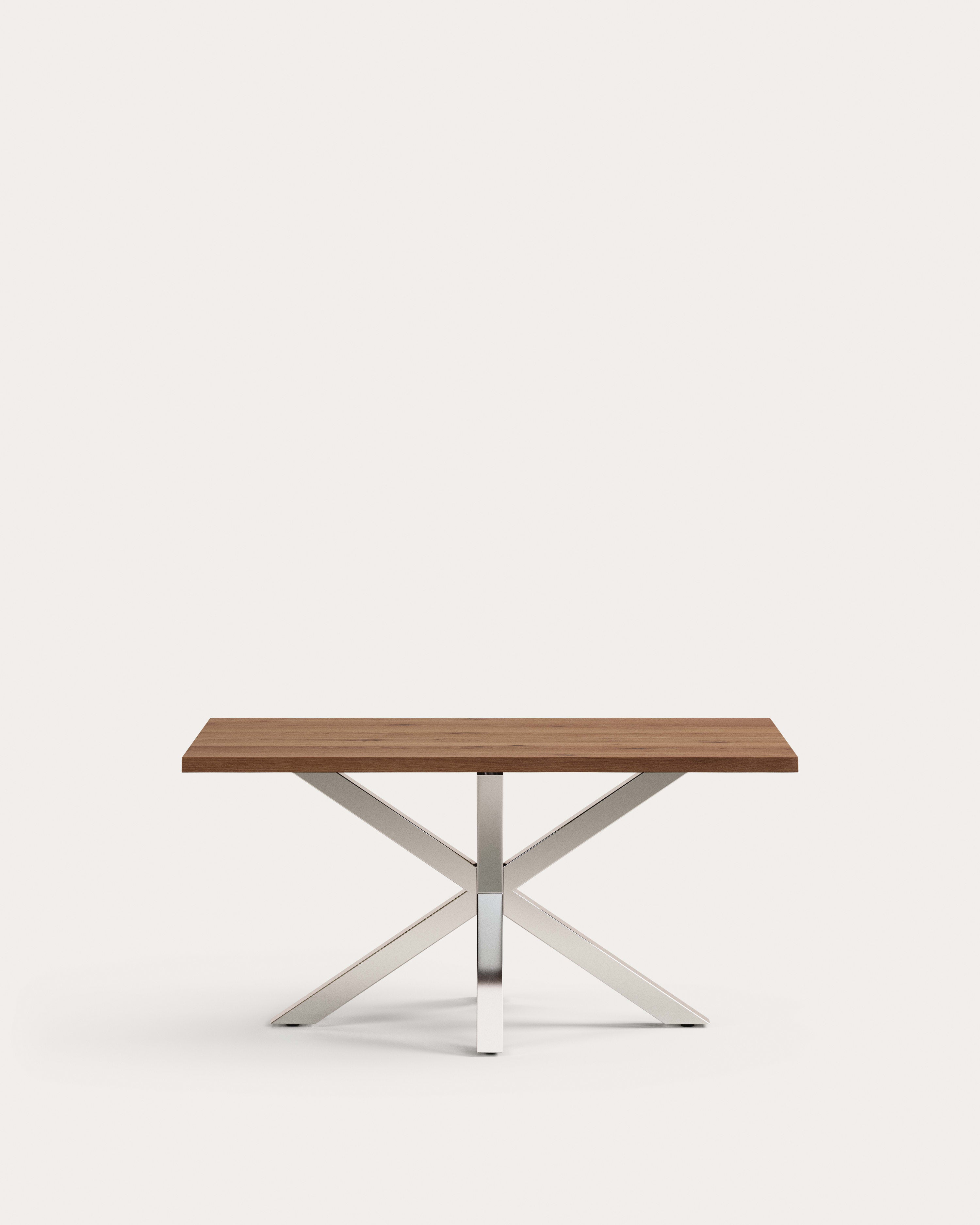 Argo table in aged oak veneer and stainless-steel legs 160 x 90 cm - Product View
