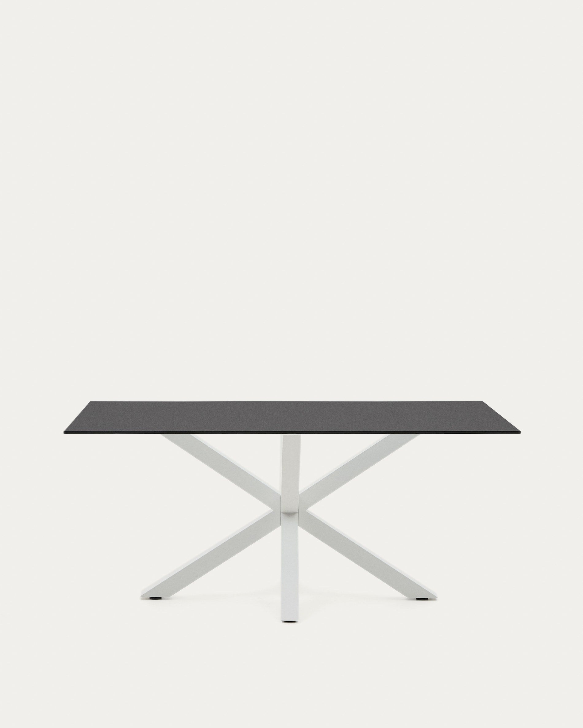 Argo asztal matt fekete üveggel és acél lábakkal, fekete befejezéssel 160 x 90 cm