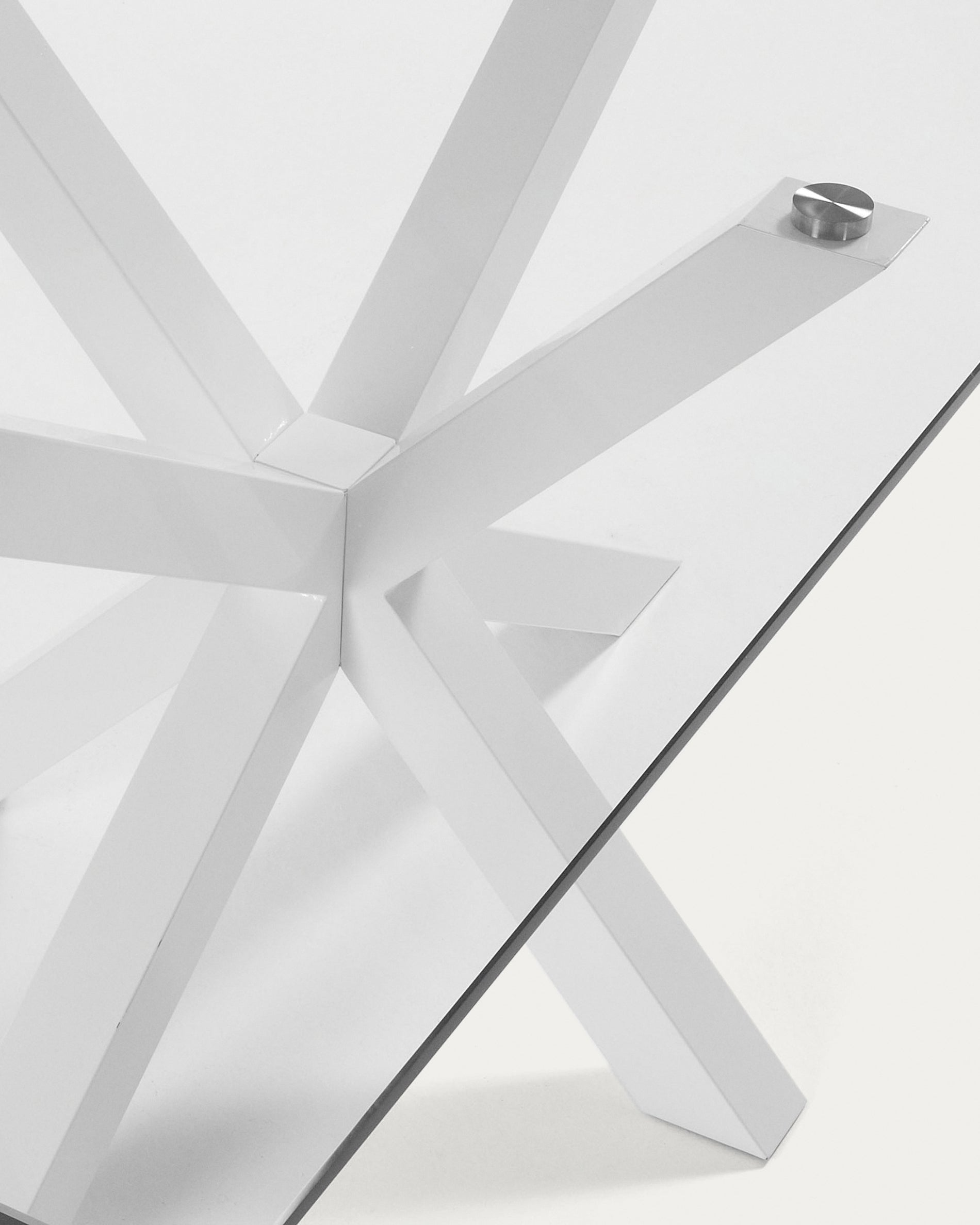 Argo glass table with steel legs with white finish 160 x 90 cm - Detail