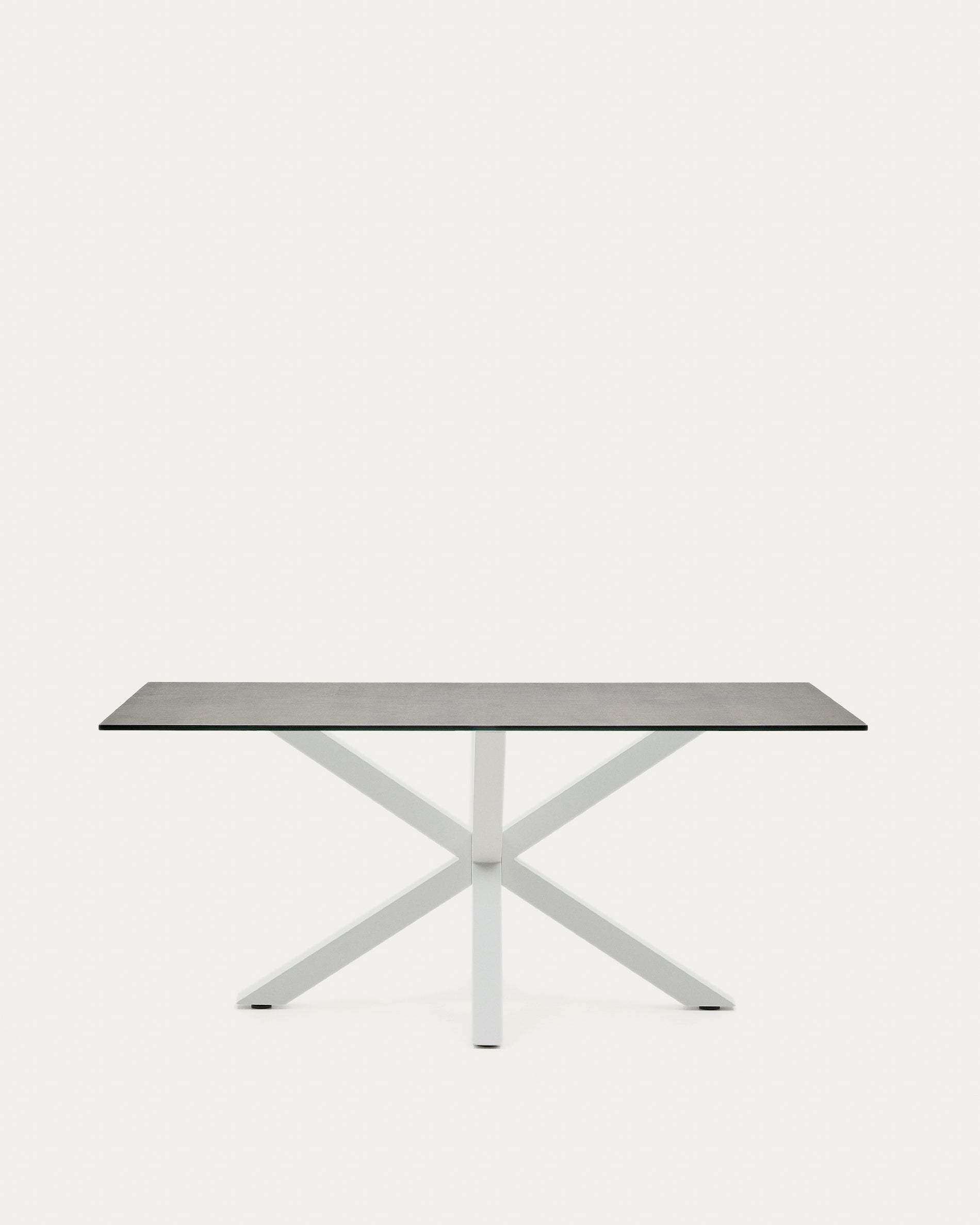 Argo table in Iron Moss porcelain and steel legs, white finish, 160 x 90 cm