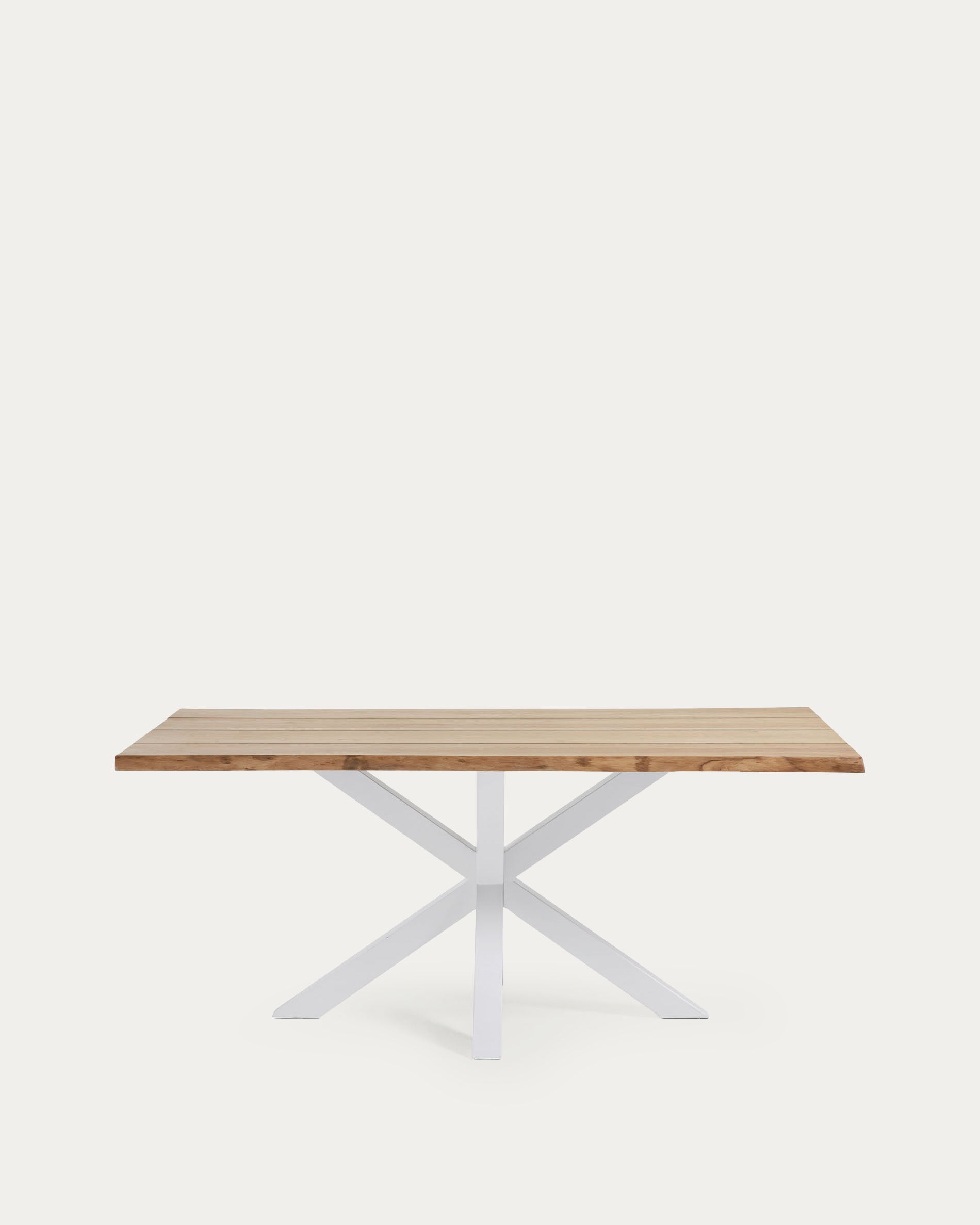 Argo oak veneer table with natural finish and steel legs with white finish 160 x 90 cm - Product View