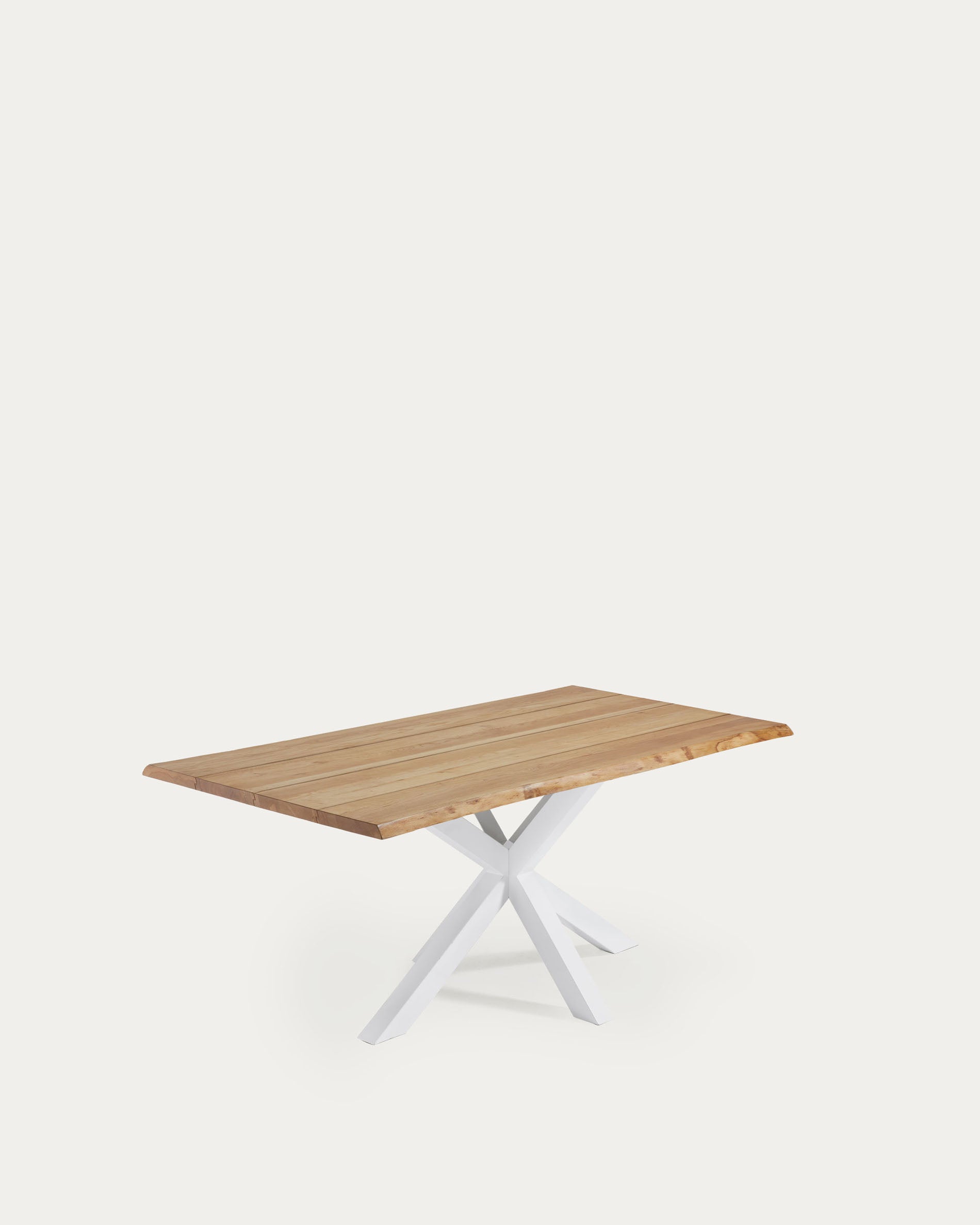 Argo oak veneer table with natural finish and steel legs with white finish 160 x 90 cm - Product View