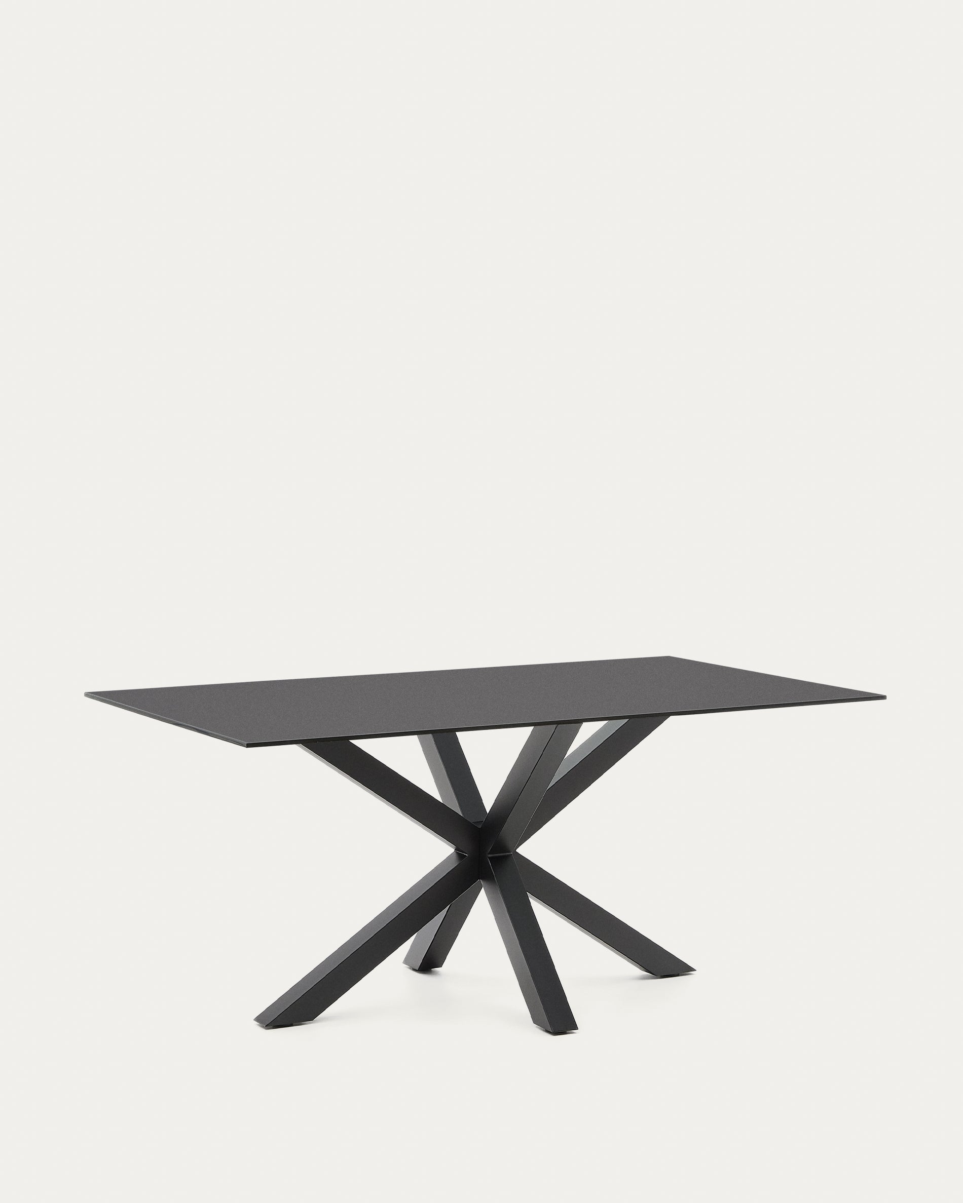 Argo table with black glass and black steel legs 160 x 190 cm