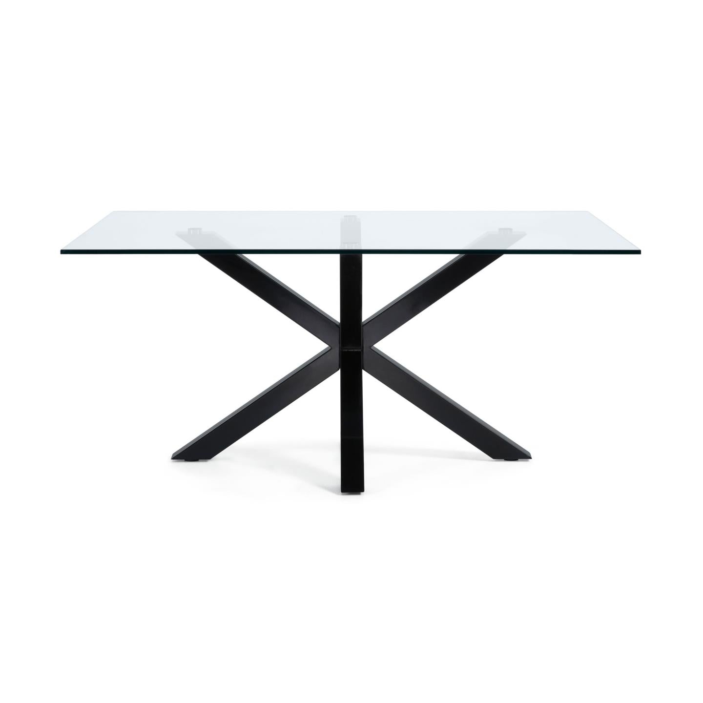 Argo glass table with steel legs with black finish 160 (90) x 90 cm - Product Image