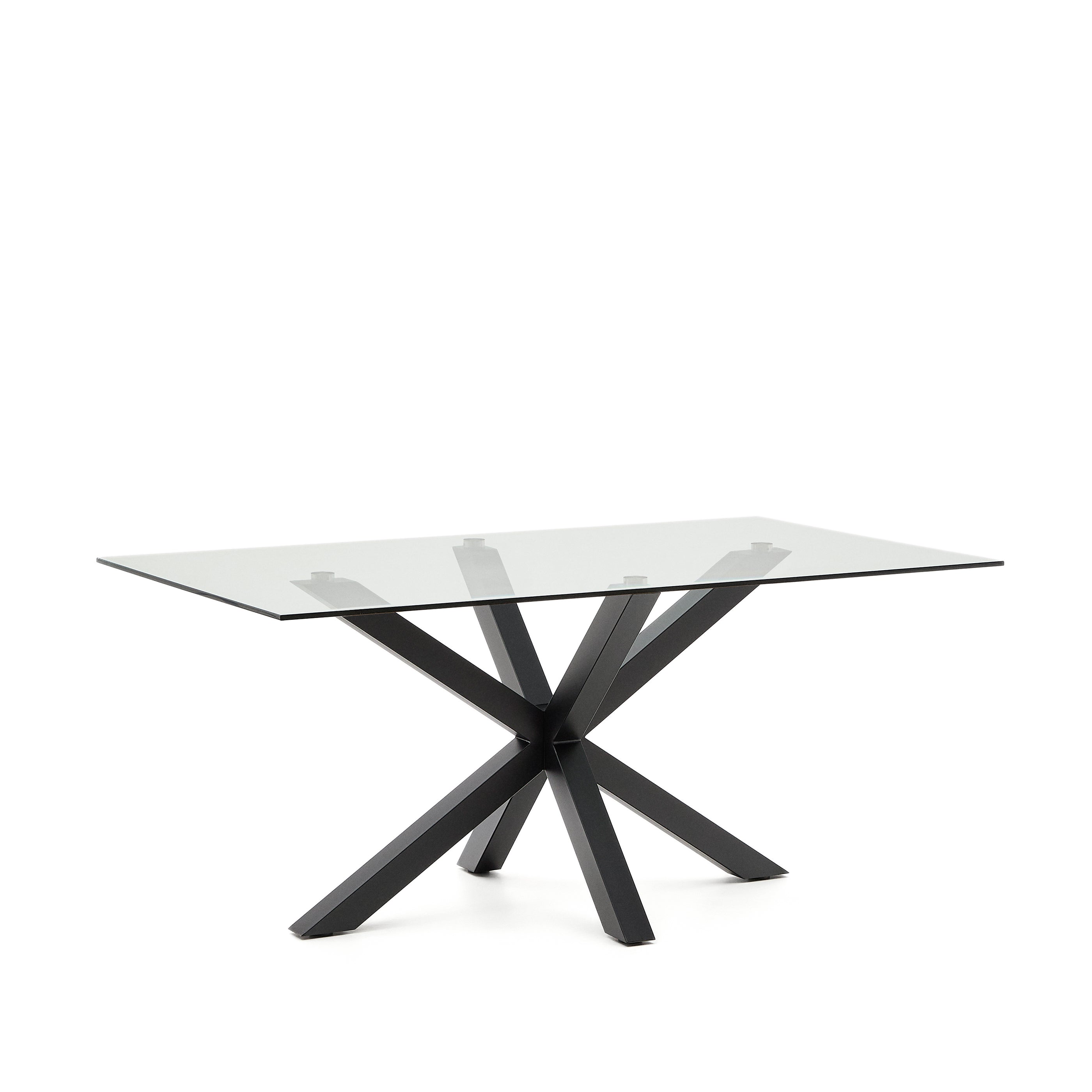 Argo glass table with steel legs with black finish 160 (90) x 90 cm - Product Image